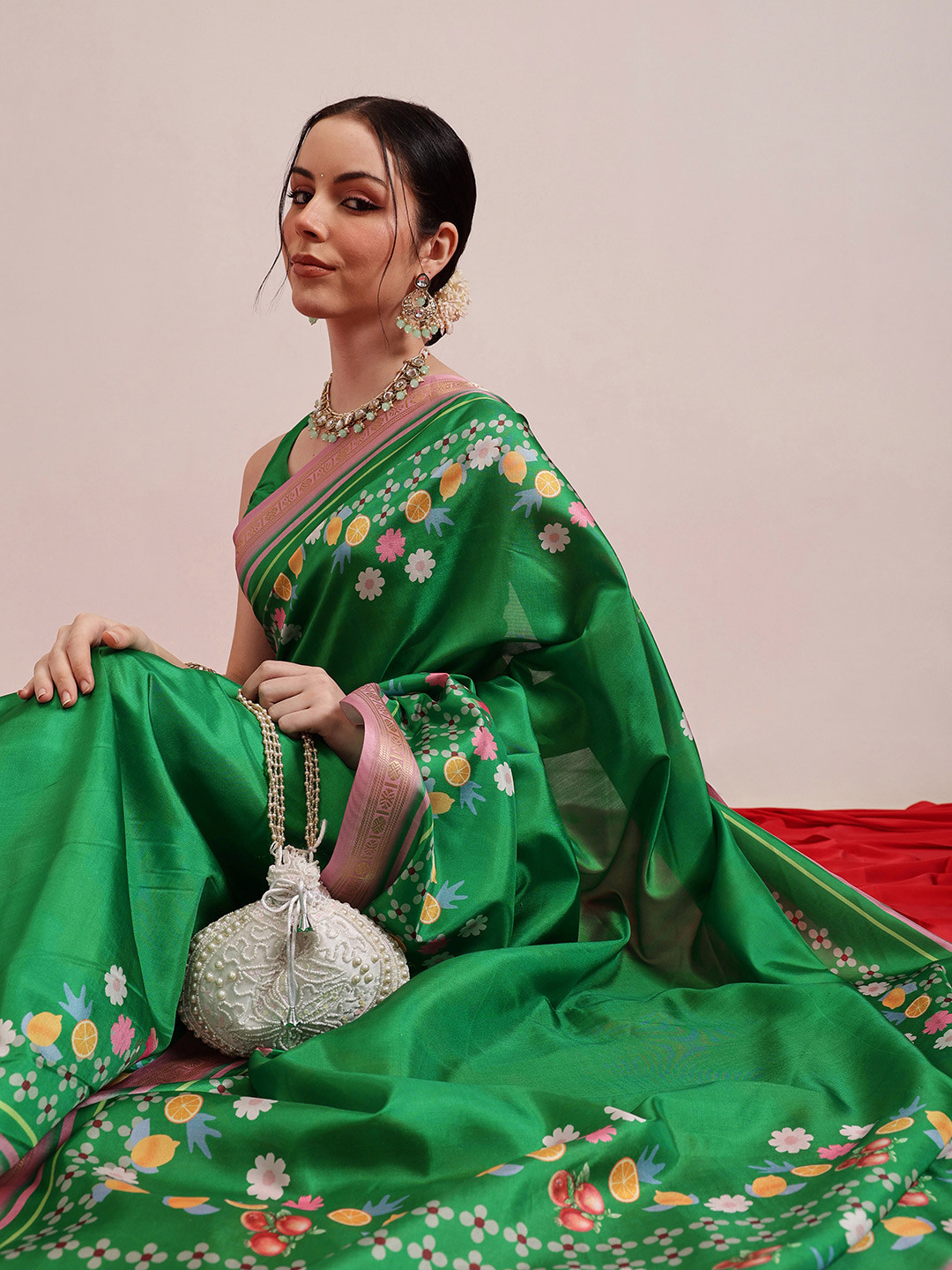 Silk Land Woven with Floral Digital Printed Zari Soft Silk Saree