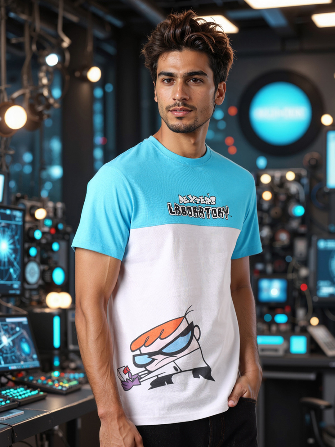 The Indian Garage Co Men Dexter Colourblocked Round Neck Cotton Slim Fit T-shirt