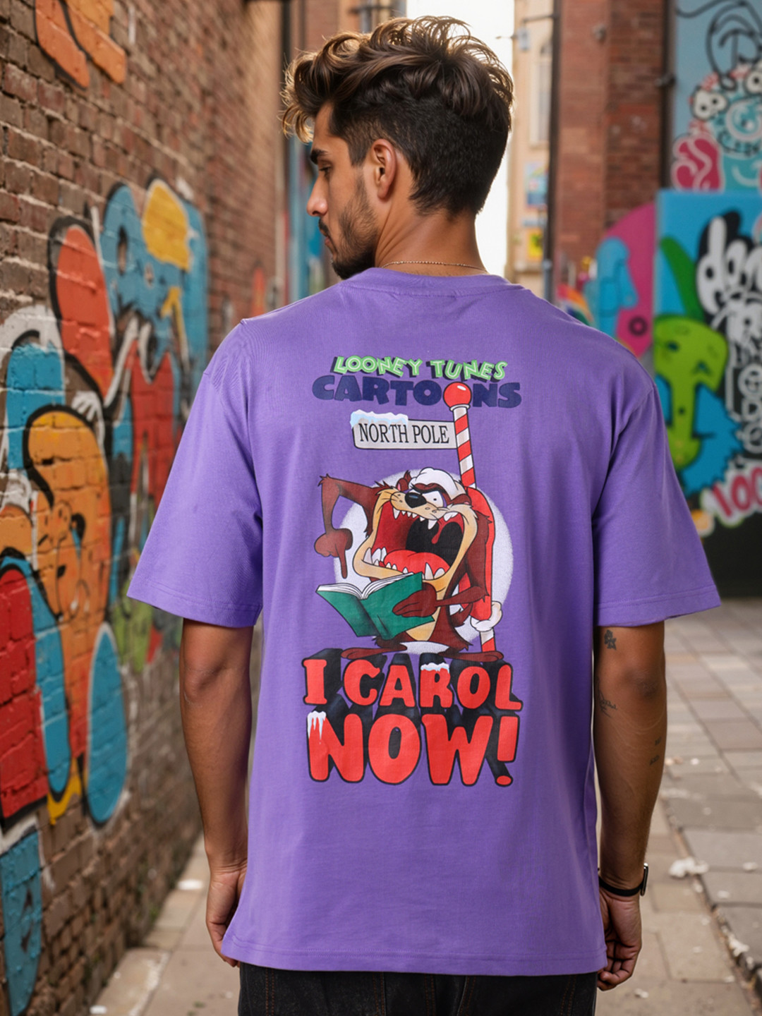 The Indian Garage Co Men Looney Tunes Graphic Printed Round Neck Cotton Boxy T-shirt