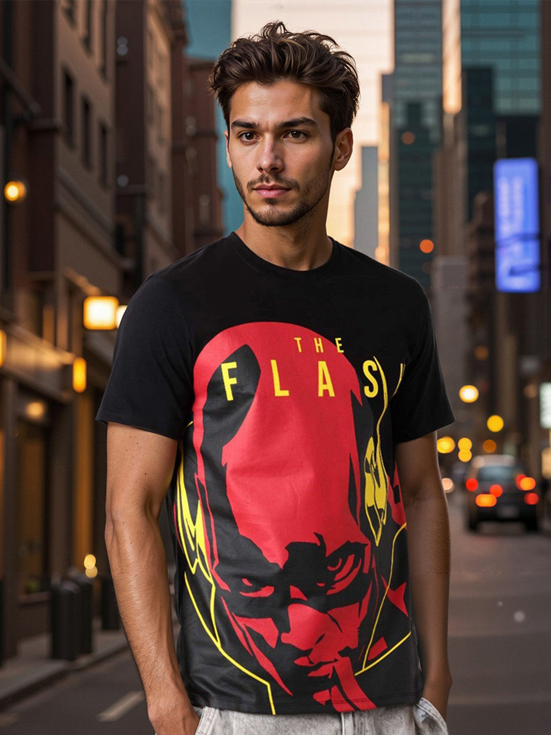 The Indian Garage Co Men Flash Graphic Printed Round Neck Cotton Slim Fit T-shirt