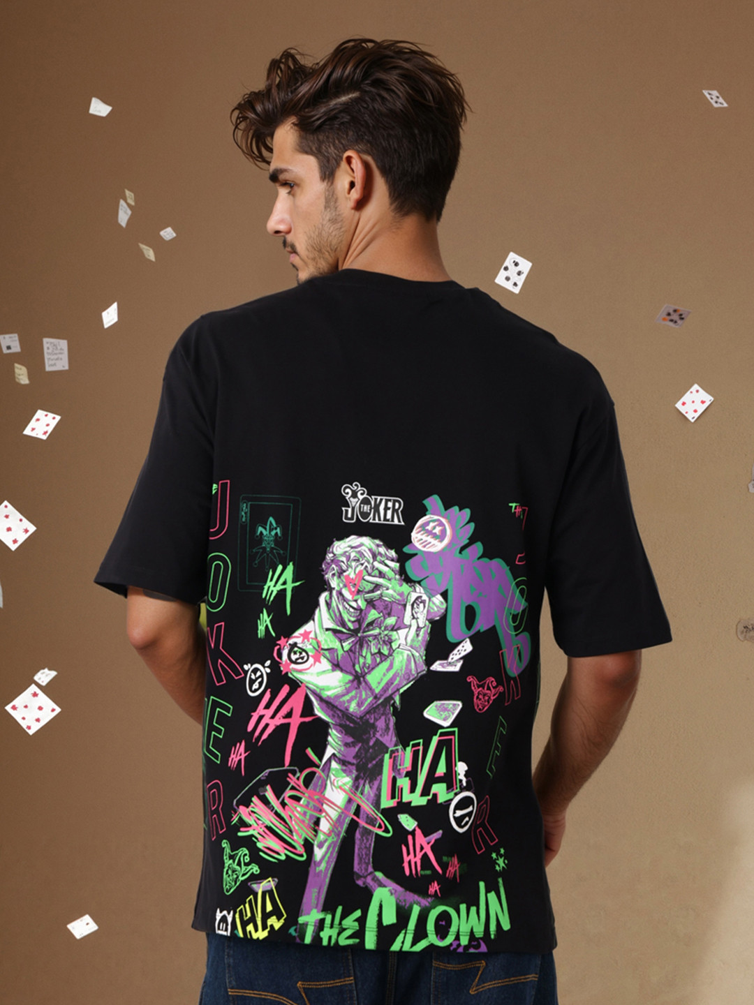 The Indian Garage Co Men Joker Typography Printed Round Neck Pure Cotton Boxy T-shirt