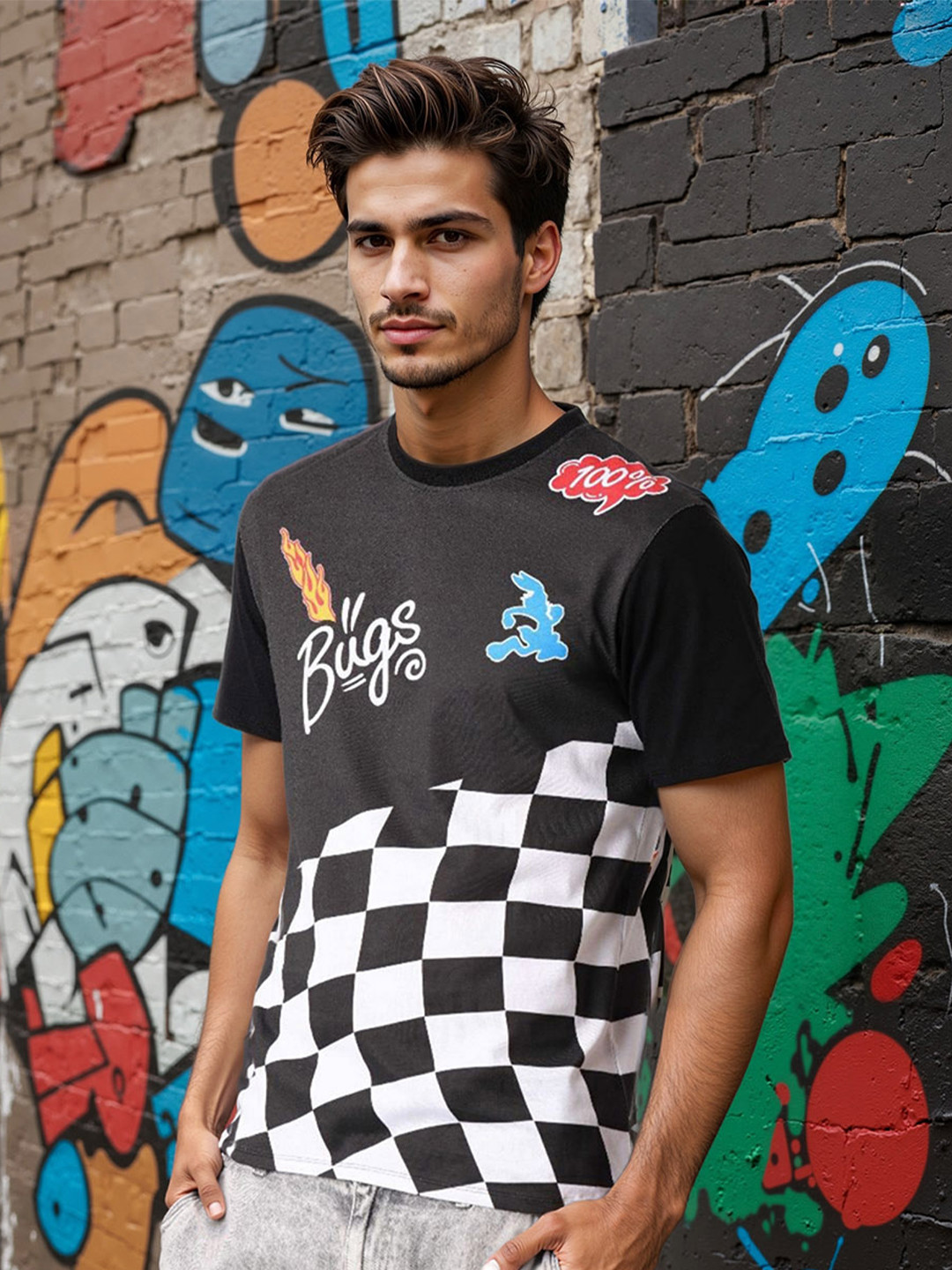 The Indian Garage Co Men Bugs Bunny Graphic Printed Round Neck Cotton Slim Fit T-shirt