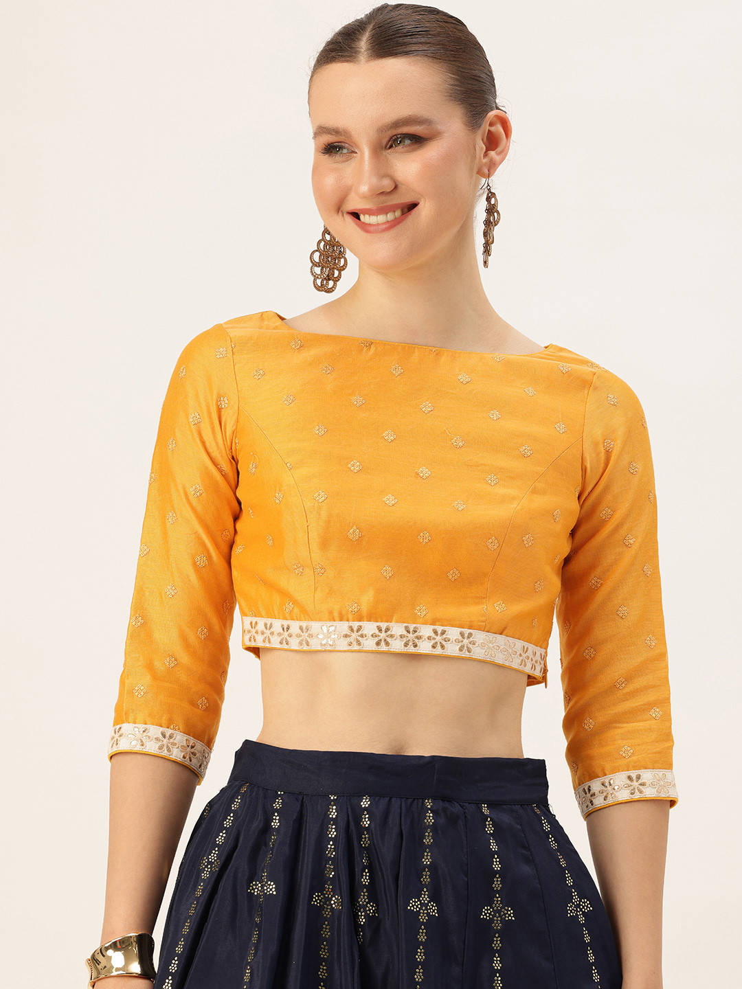 Ethnovog Embroidered Thread Work Boat Neck Saree Blouse