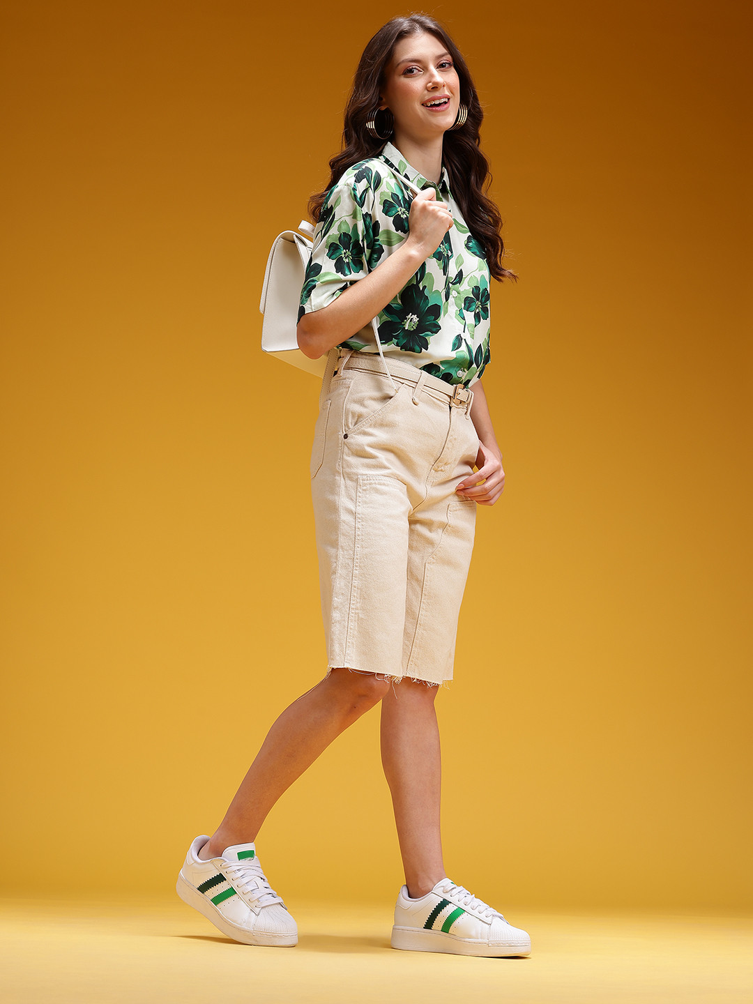 HERE&NOW Casual Floral Print High-Low Casual Relaxed Fit Shirt