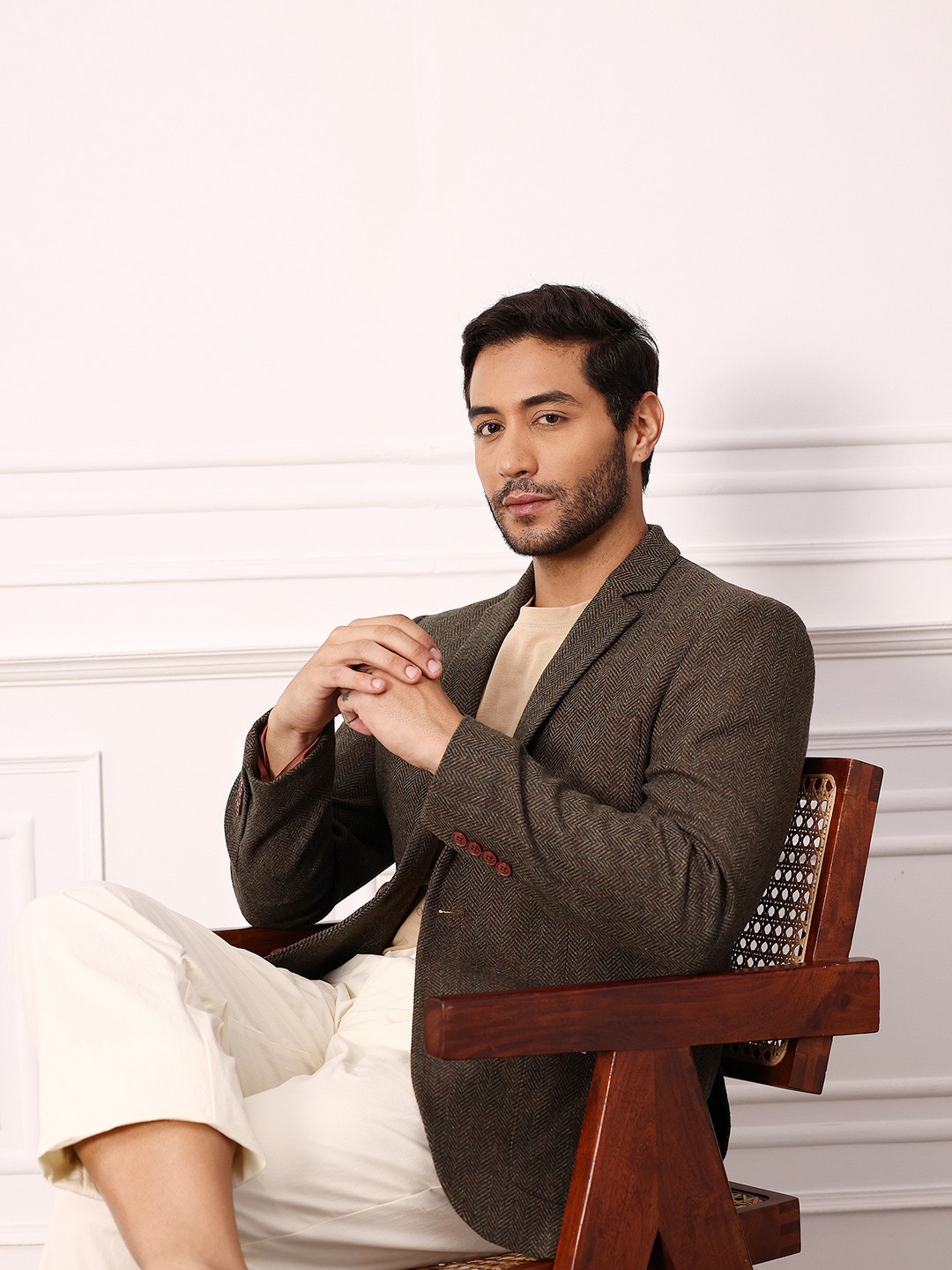 Mr Bowerbird Herringbone Weave Notched Lapel Single-Breasted Blazer