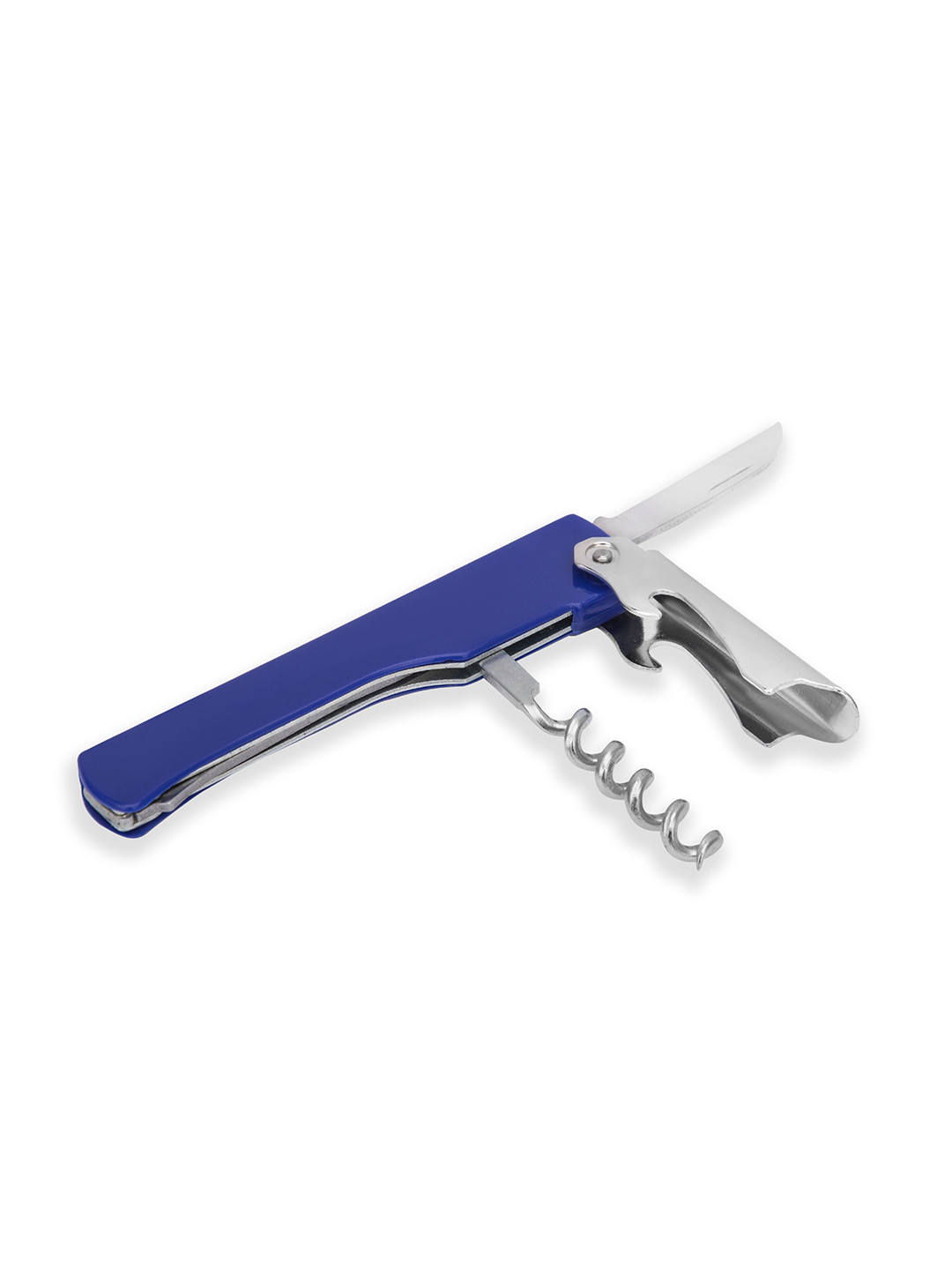 Fackelmann Blue Stainless Steel Rust-Resistant Waiters Corkscrew with Opener & Cutter