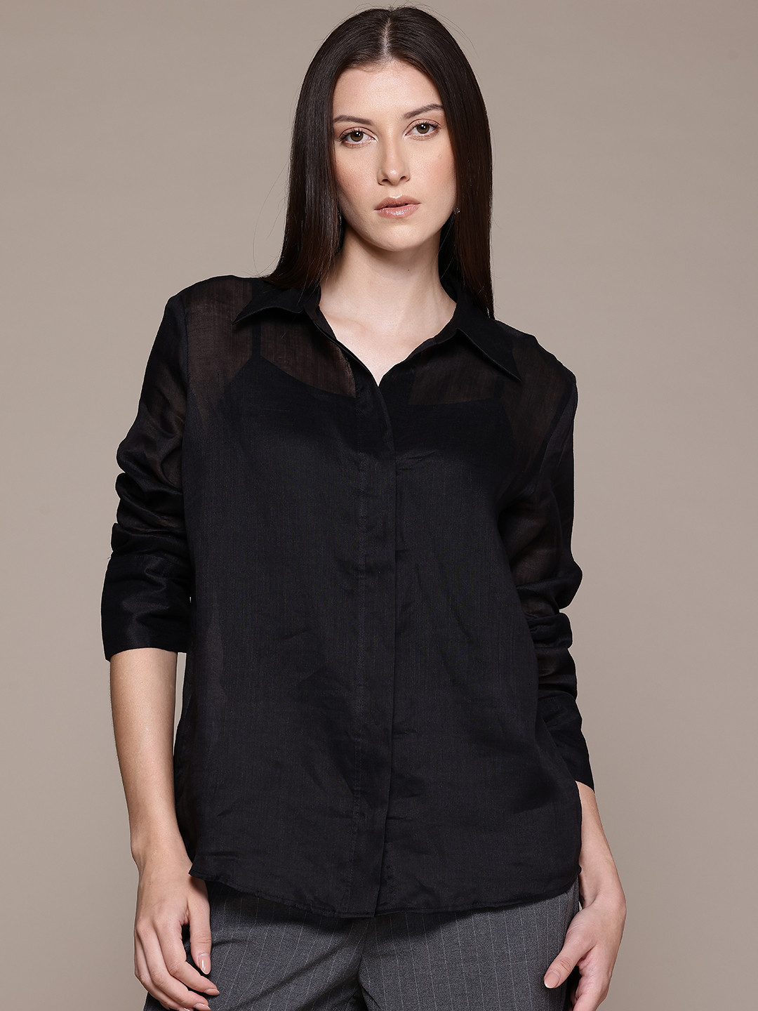 MANGO Ramie Sheer Casual Shirt