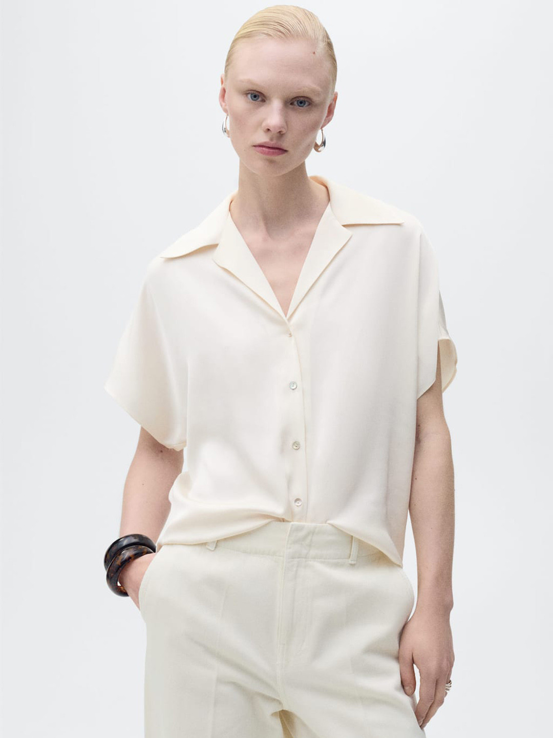 MANGO Cuban Collar Extended Sleeves Casual Shirt