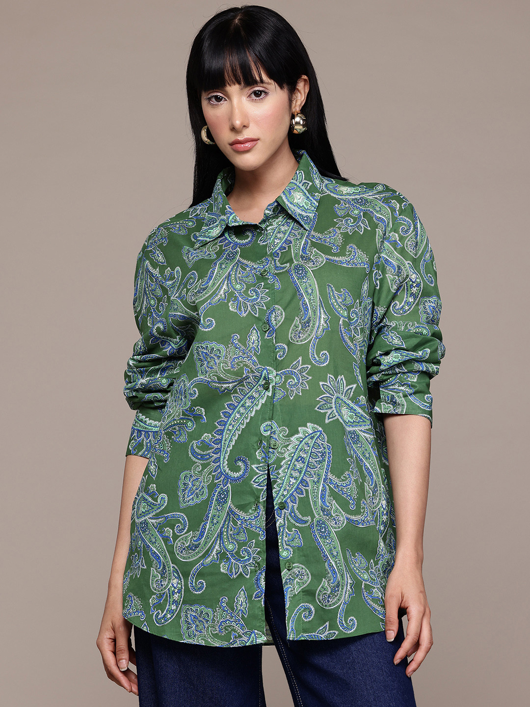 MANGO Paisley Print Longline Shirt