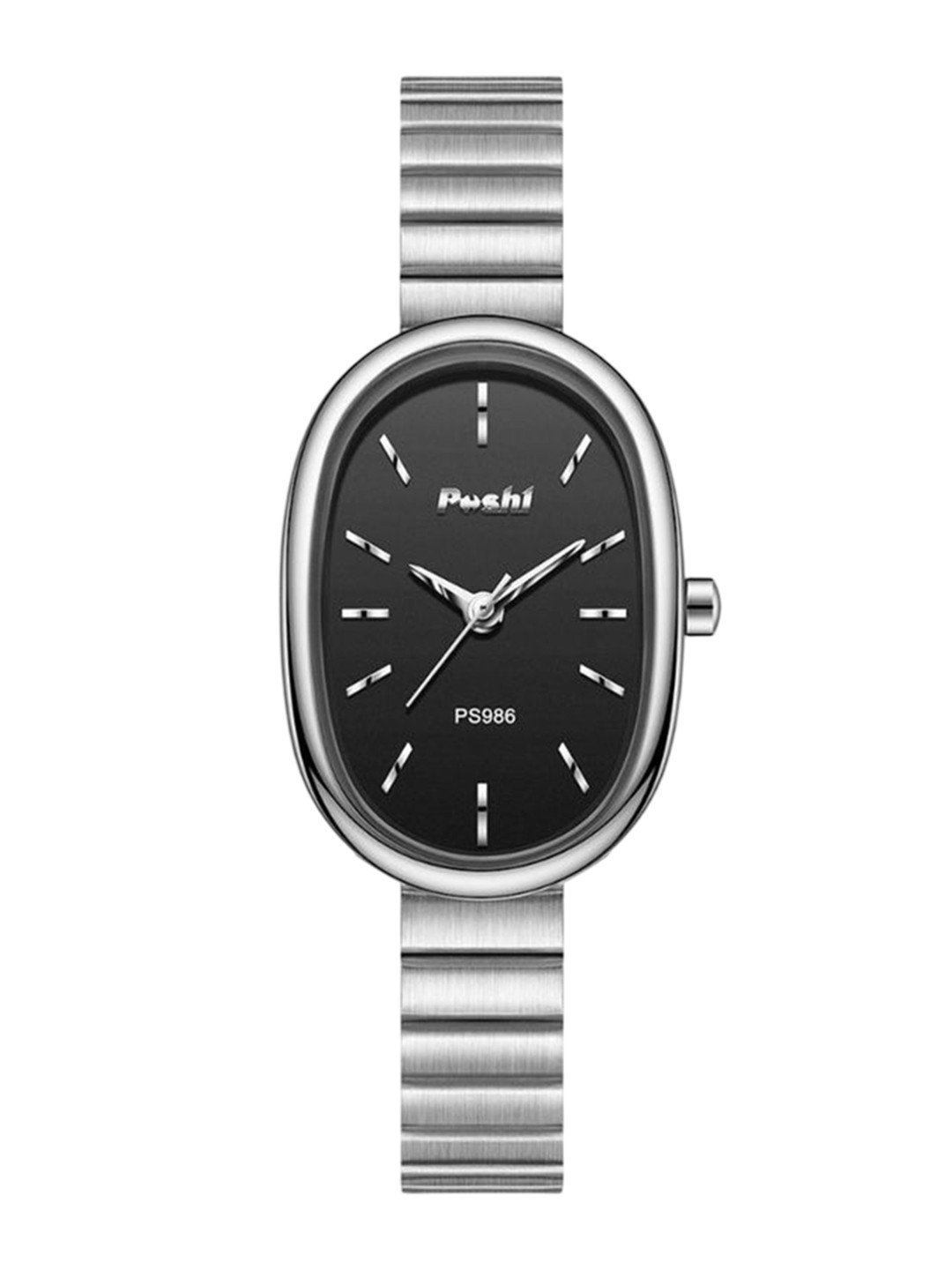 Poshi Women Oval Dial Stainless Steel Strap Watch with Adjustable Clasp