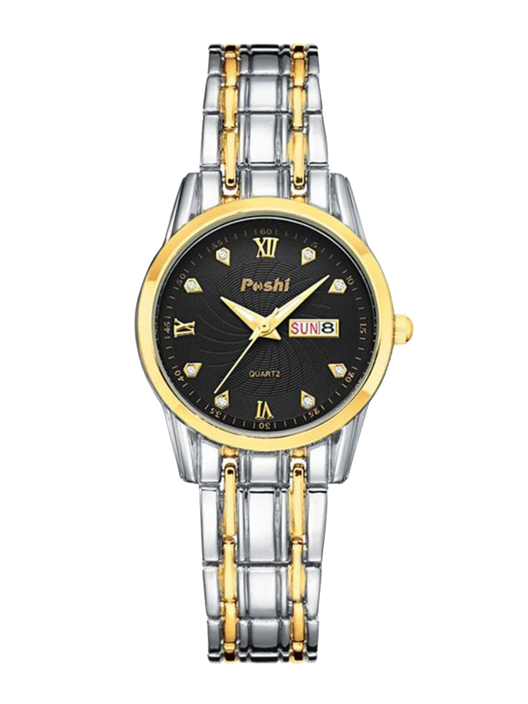 Poshi Women Round Dial Stainless Steel Strap Watch with Adjustable Clasp