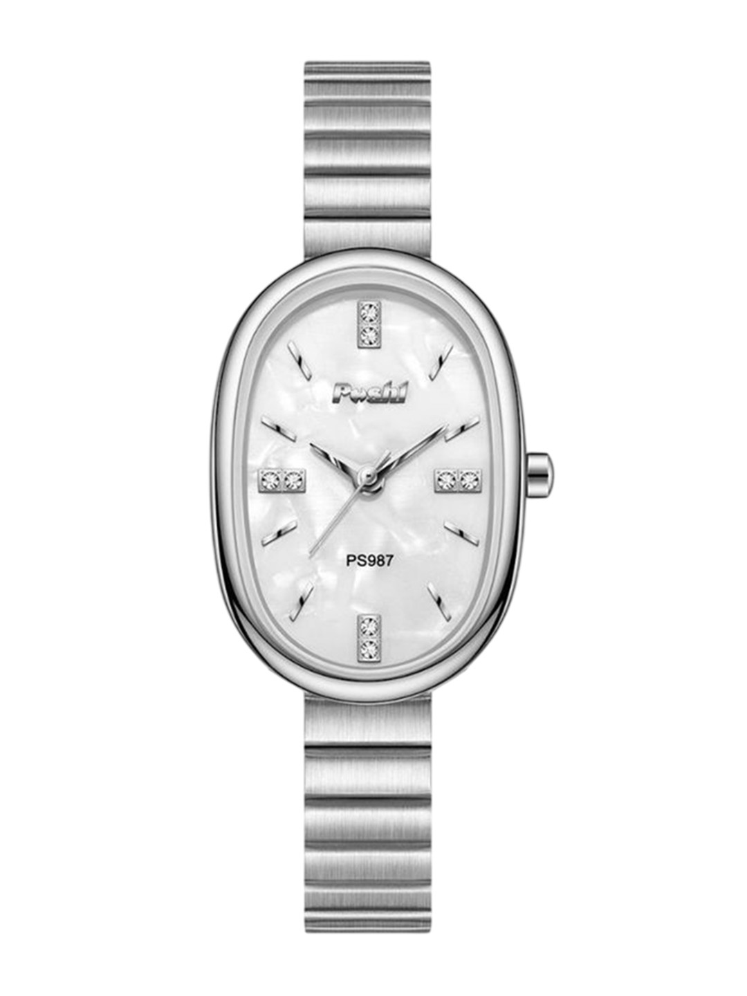 Poshi Women Oval Dial Stainless Steel Strap Watch with Adjustable Clasp