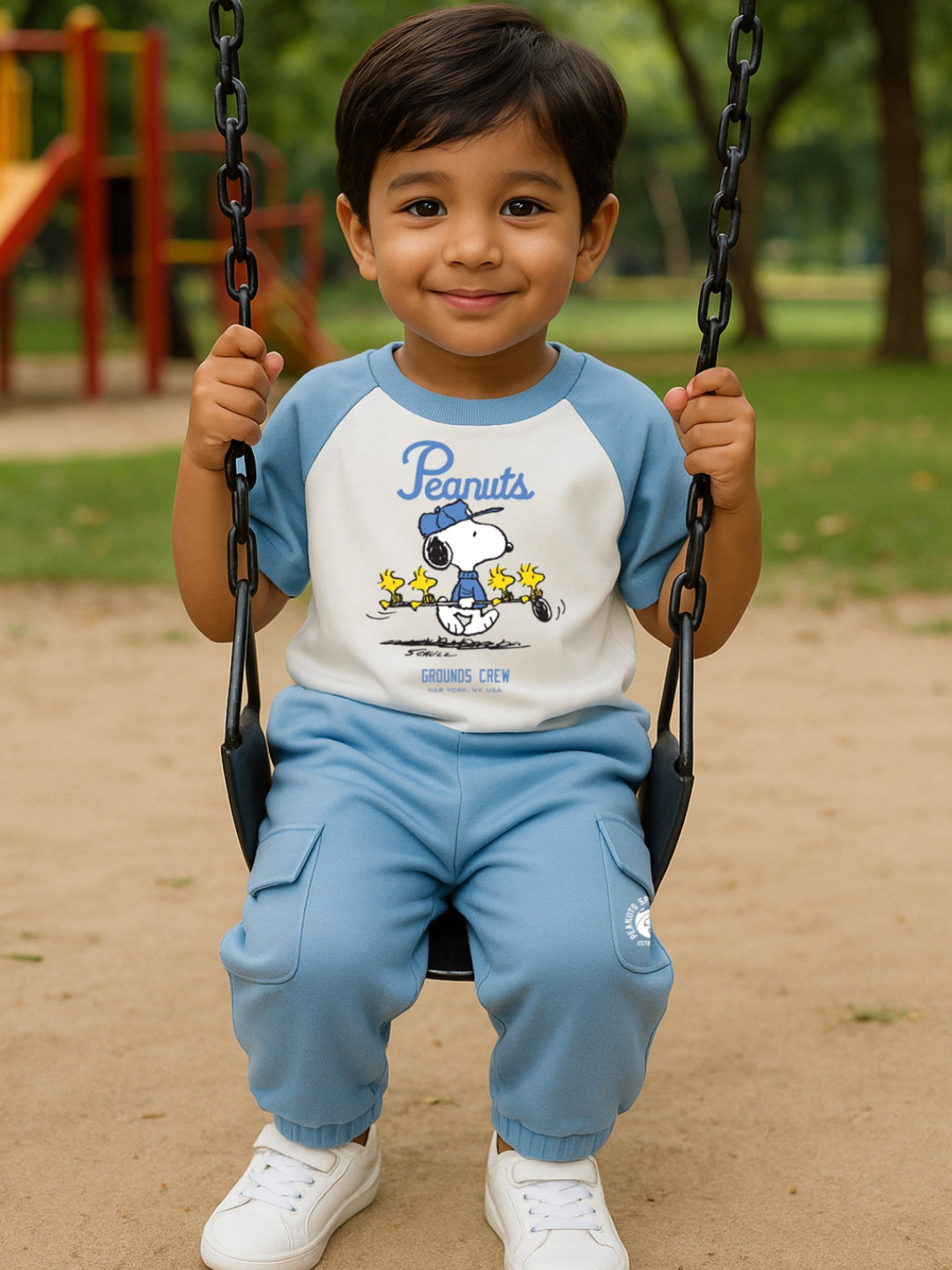 Nap Chief Infants Unisex Peanuts Ground Crew Printed Pure Cotton T-Shirt & Cargo Joggers