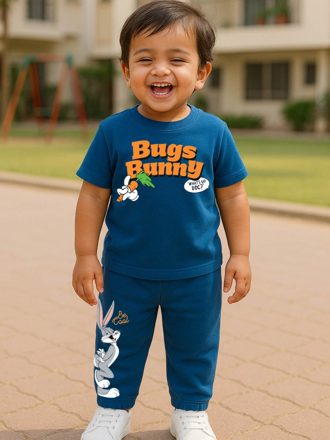 Nap Chief Infants Unisex Bugs Bunny Be Cool Printed Pure Cotton T-Shirt With Joggers