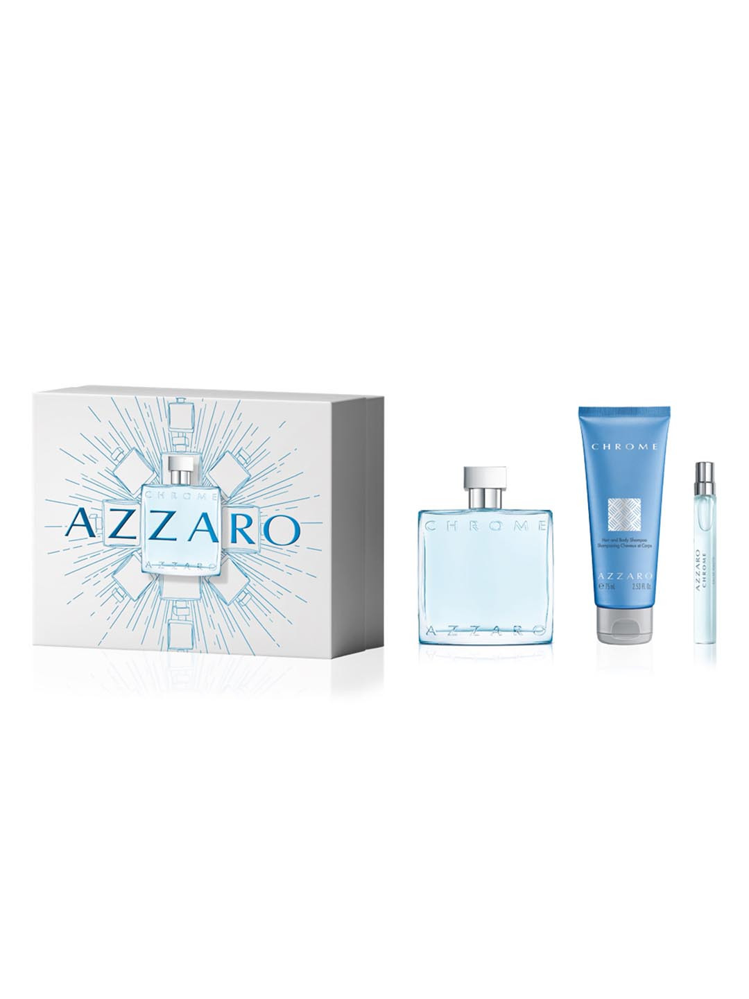 Azzaro Men Chrome Combo - Eau De Toilette 100ml + EDT Mini 10ml + Hair & Body Shampoo 75ml