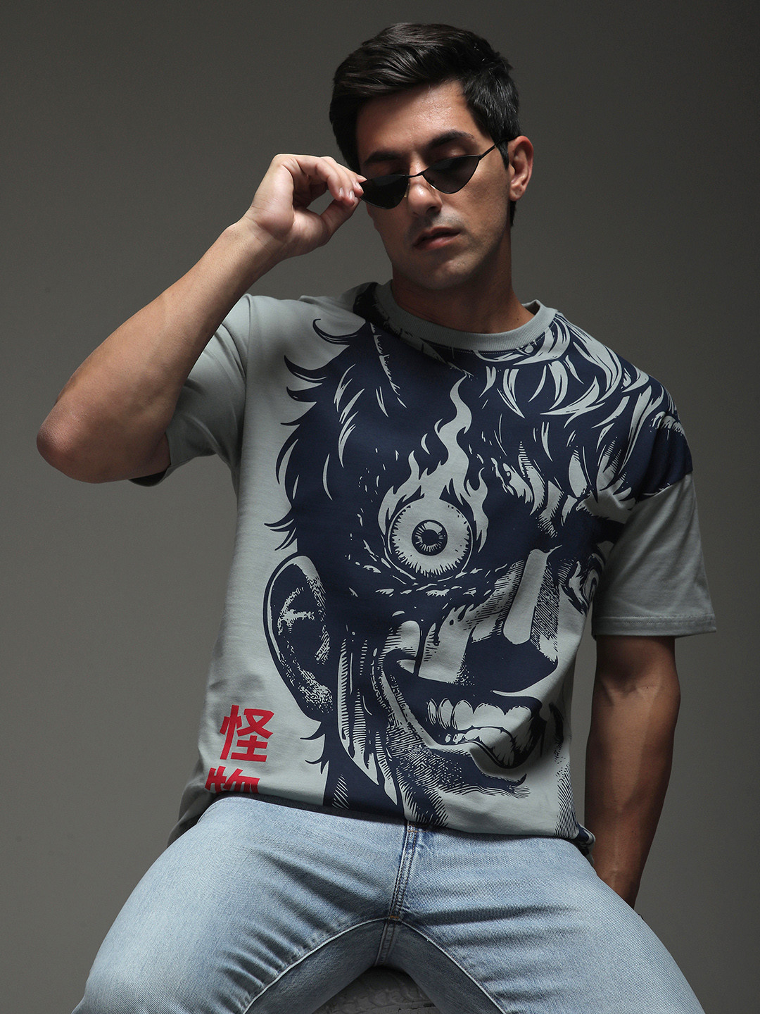 Stormborn Men Drop-Shoulder Anime Printed Cotton Oversized Tshirt