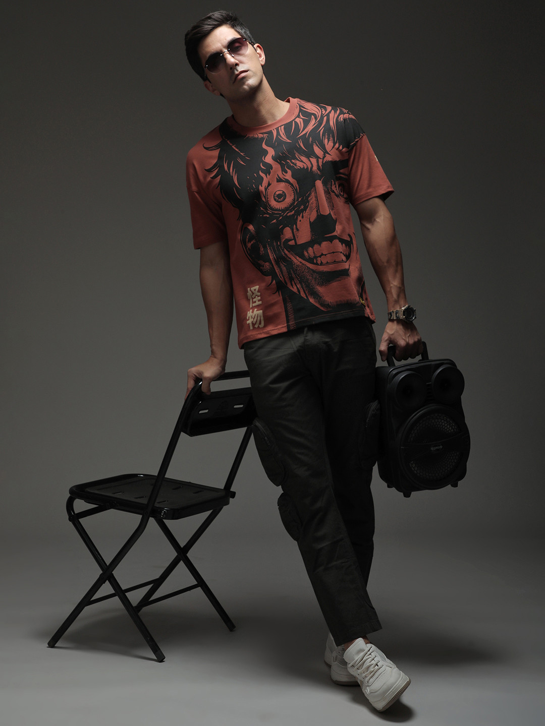 Stormborn Men Drop-Shoulder Anime Printed Cotton Oversized Tshirt