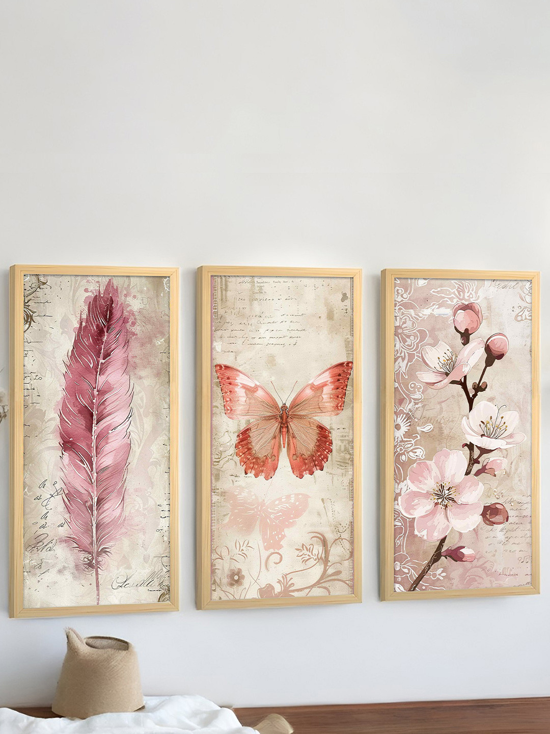 Art Street Pink & White 3 Pieces Floral & Botanical Wall Art