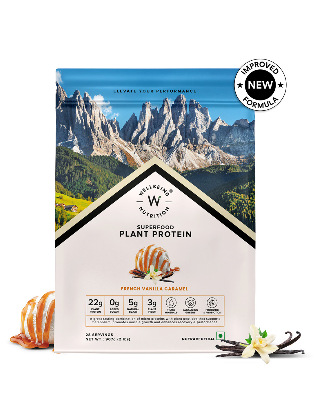 Wellbeing Nutrition Organic Vegan Plant Protein Isolate - 907 g- French Vanilla Caramel