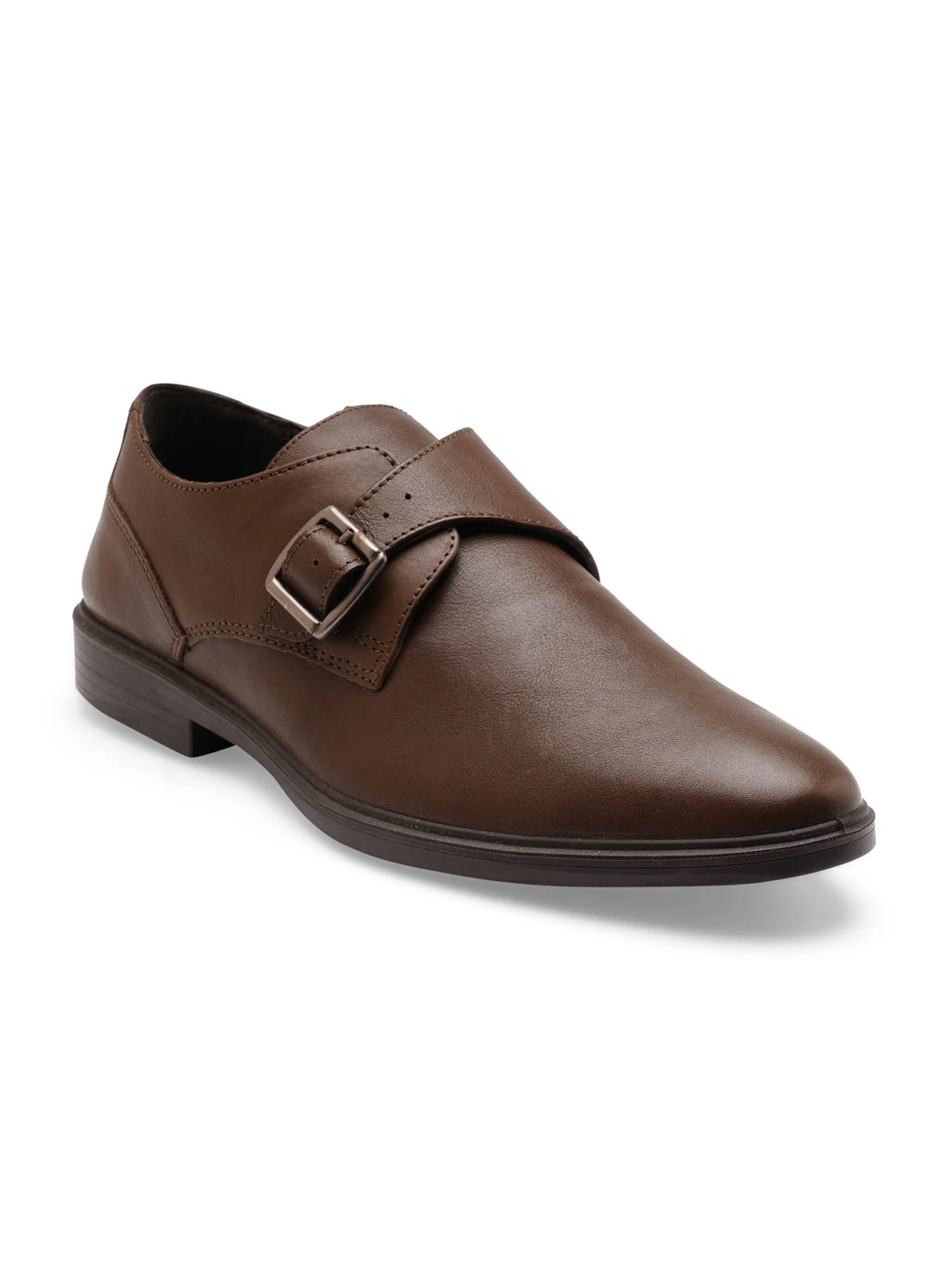 ERGON Men Leather Pointed Toe Monk Shoes With Buckle