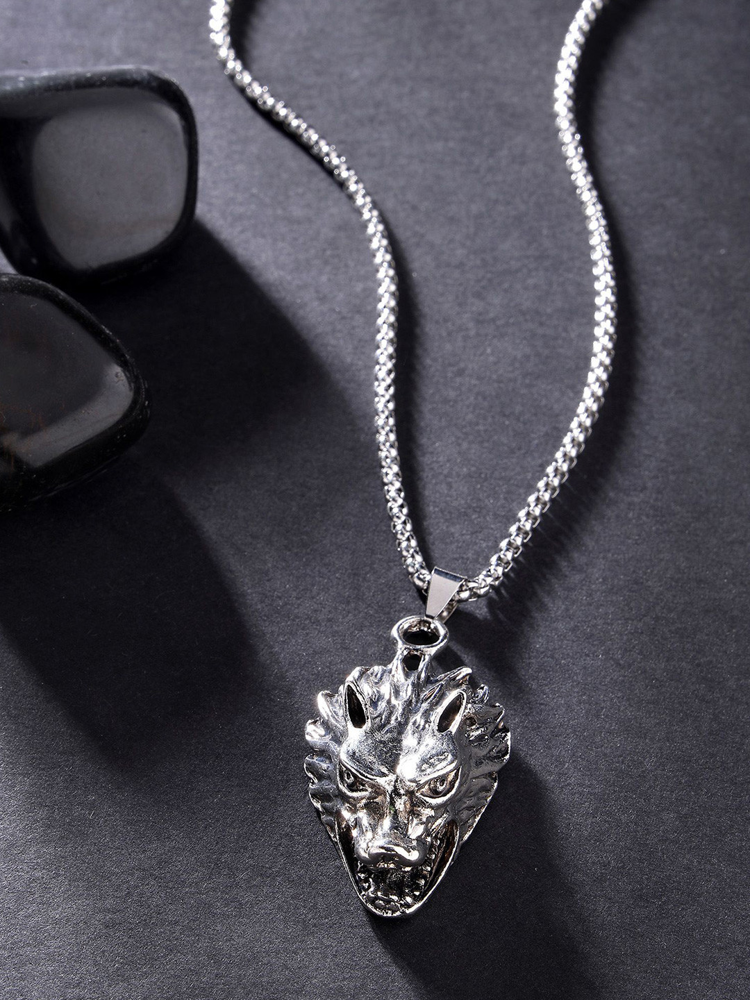 The Roadster Lifestyle Co Silver-Plated Stainless Steel Howling Wolf Pendant With Chain
