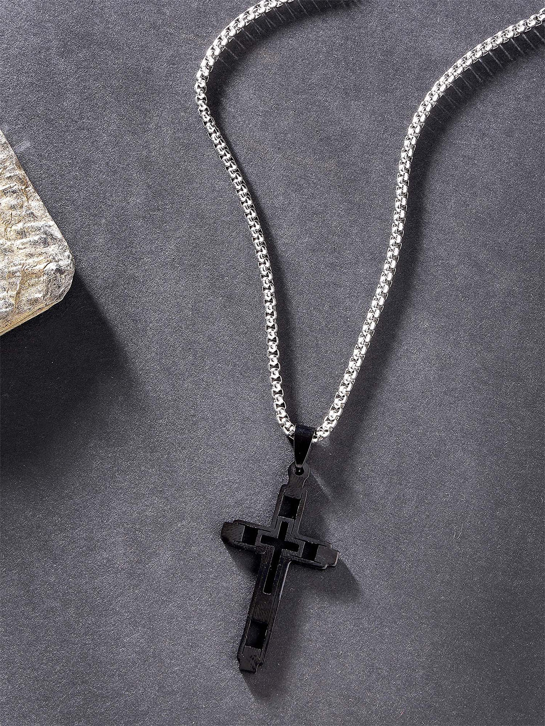 The Roadster Lifestyle Co Silver-Plated Stainless Steel Holy Cross Pendant With Chain