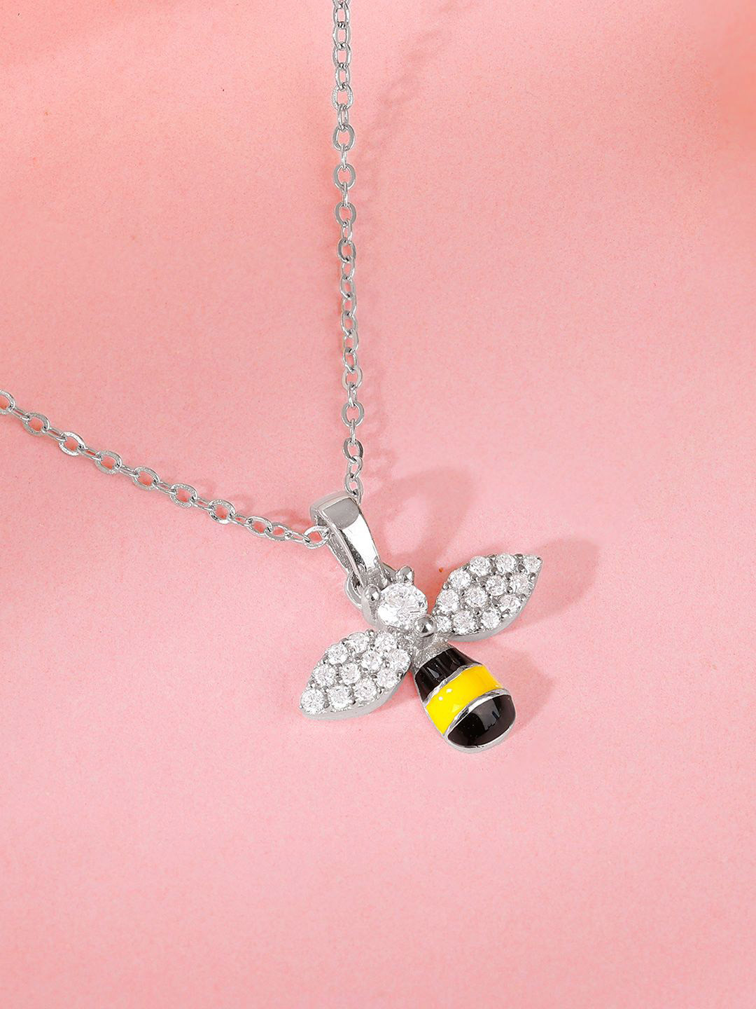 GIVA Kid's 925 Silver Rhodium-Plated Cubic Zirconia Studded Pendant with Chain