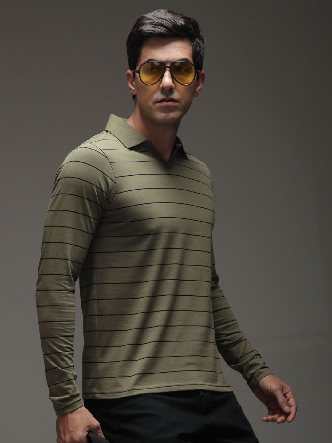DILLINGER Men Regular Long Sleeve Polo Striped Tshirt