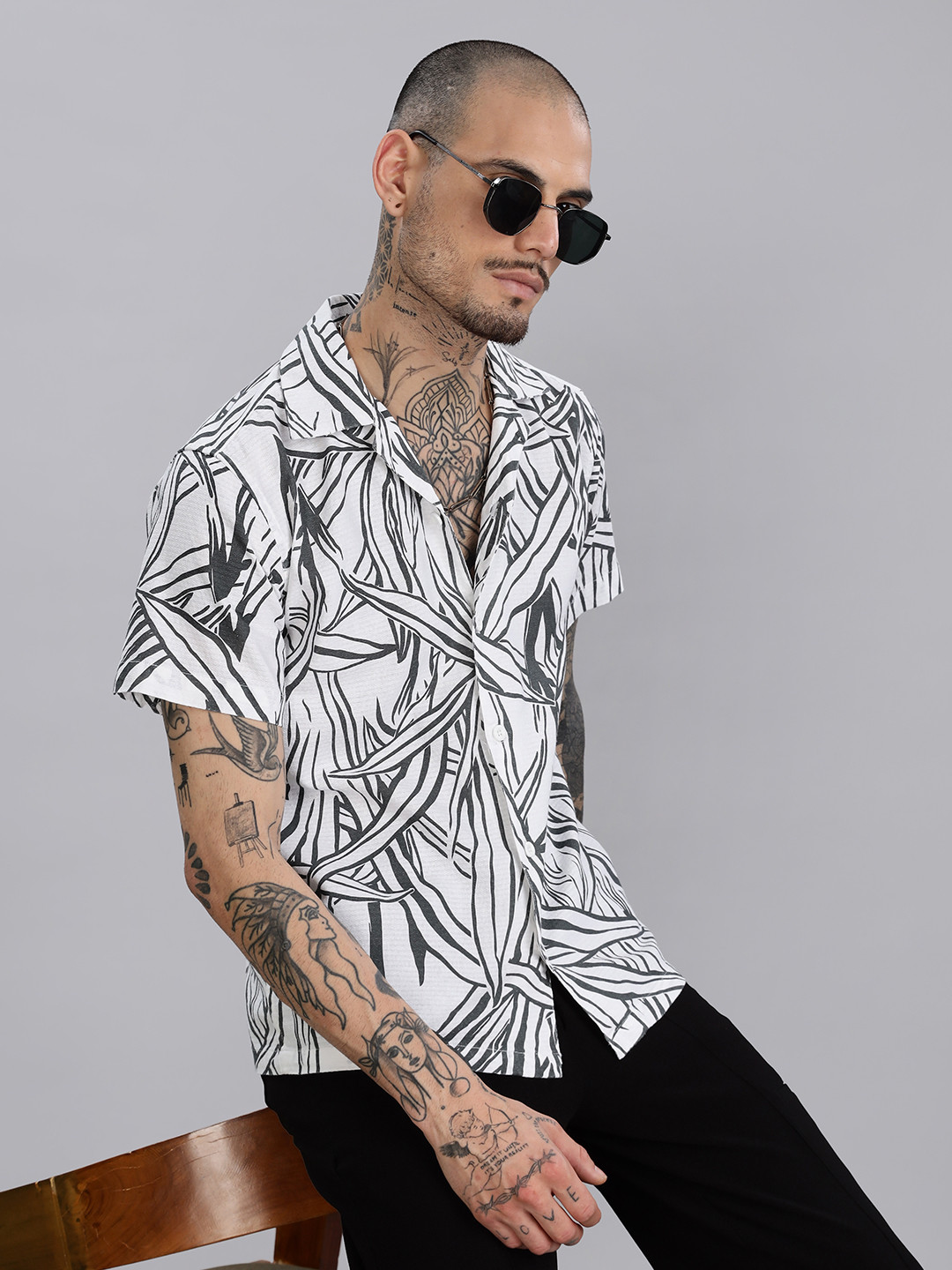 Guns & Sons Men Relaxed Fit Abstract Printed Cuban Collar Casual Shirt