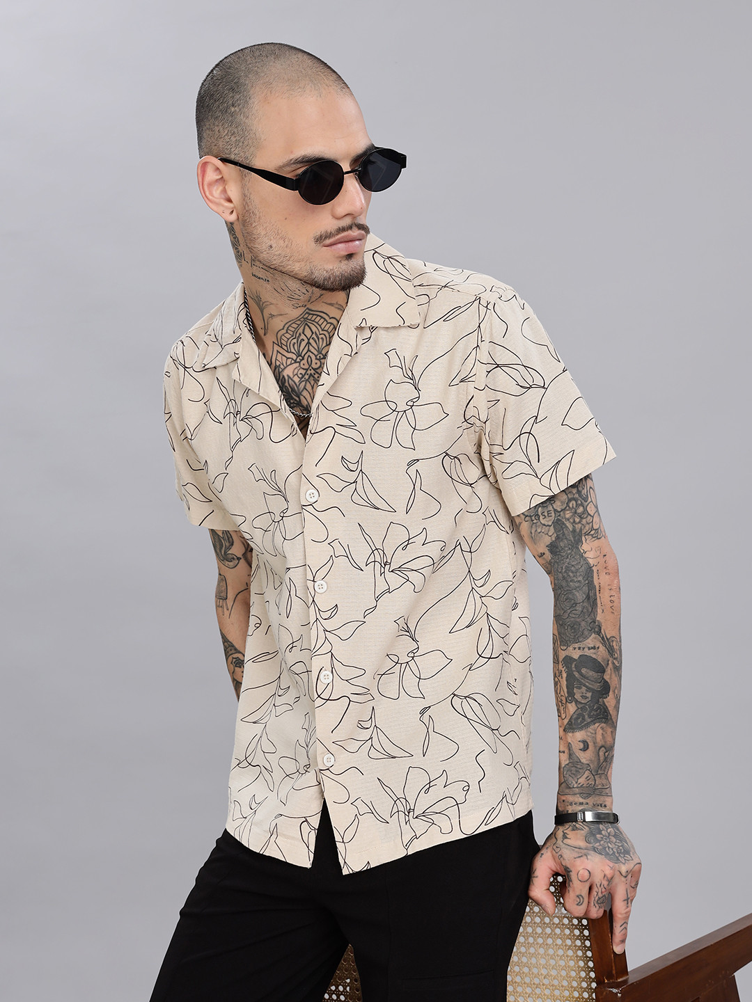 Guns & Sons Men Relaxed Fit Abstract Printed Cuban Collar Casual Shirt