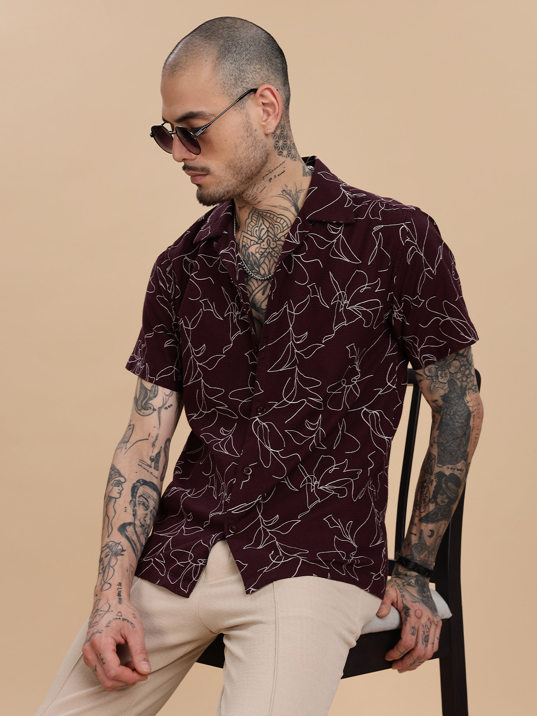Guns & Sons Men Relaxed Fit Abstract Printed Cuban Collar Casual Shirt