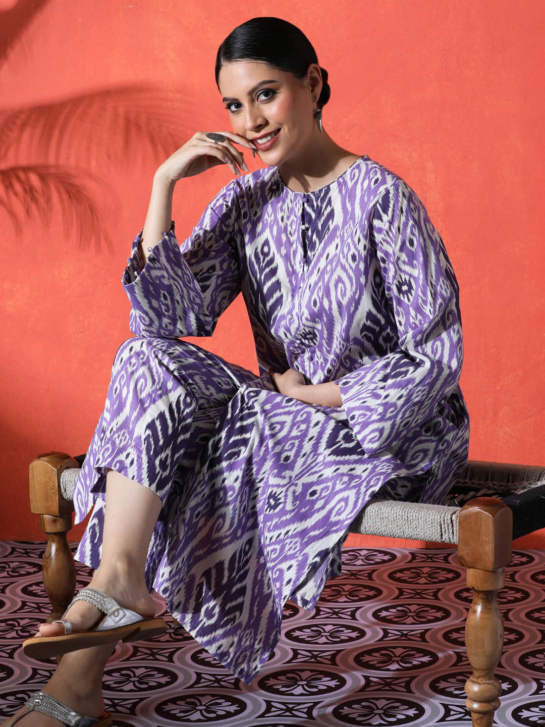 Sangria Floral Printed 100% Cotton Kurta & Trousers Kurta Set