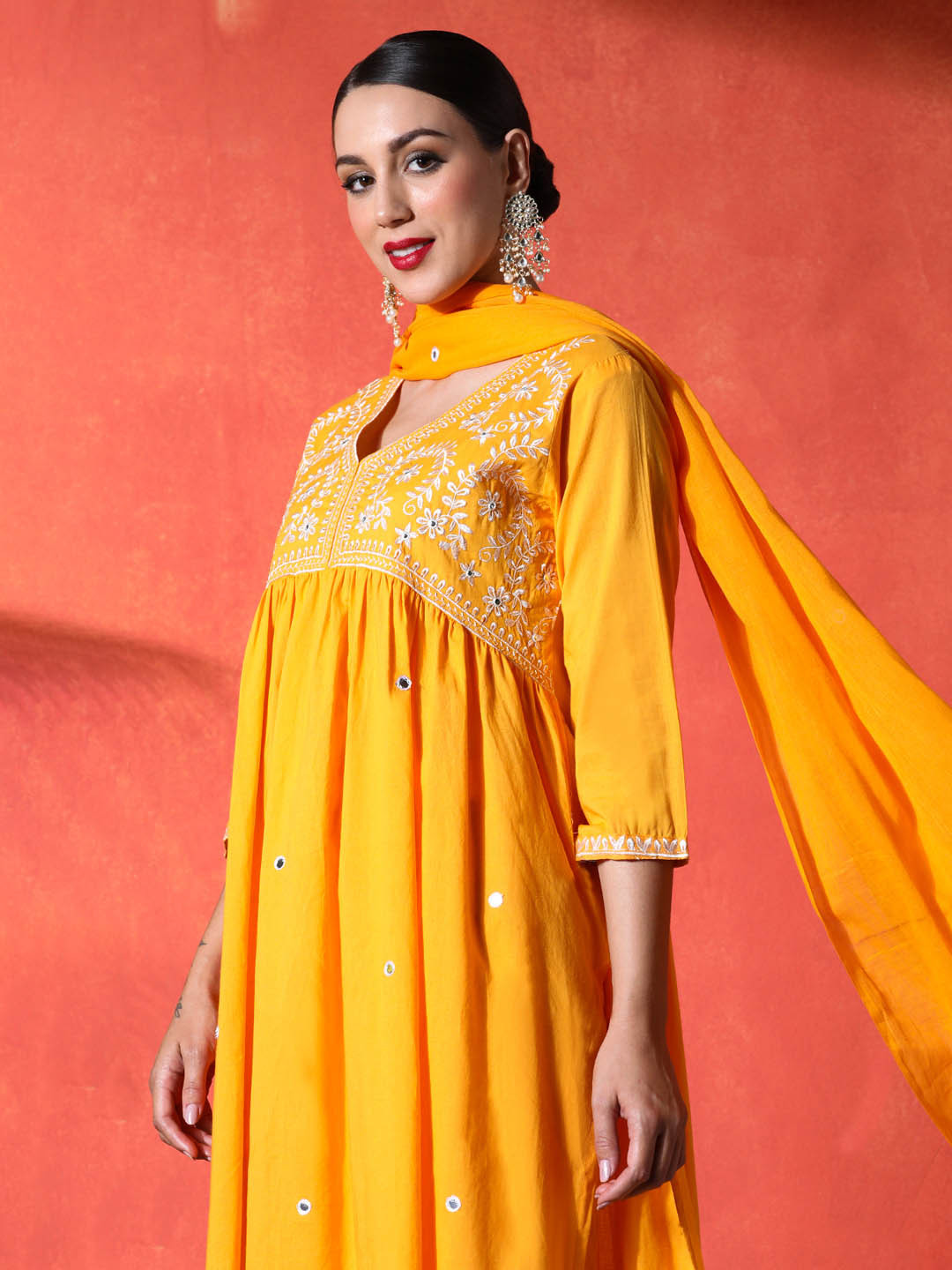 Sangria Embroidered A-Line 100% Cotton Kurta & Trousers Kurta Set