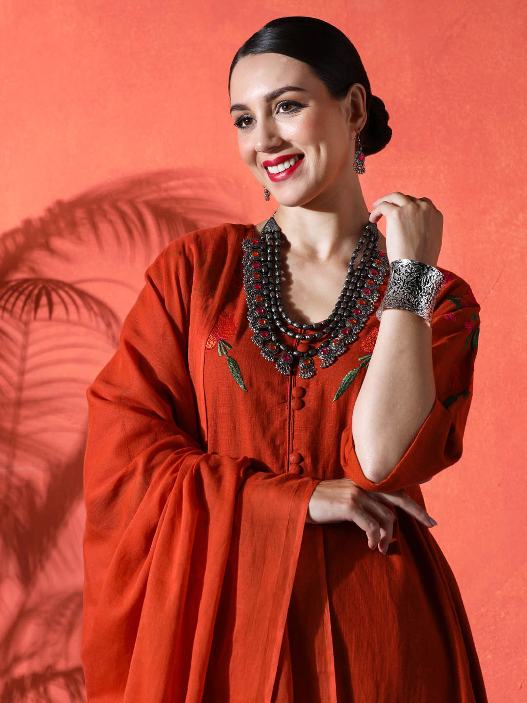 Sangria Embroidered A-Line 100% Cotton Kurta & Trousers Kurta Set