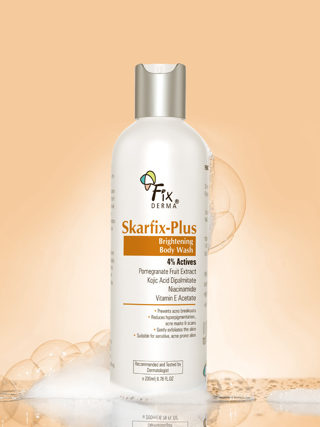 FIXDERMA Skarfix Plus Brightening Body Wash with 4%Kojic Acid Exfoliating Shower Gel 200ml