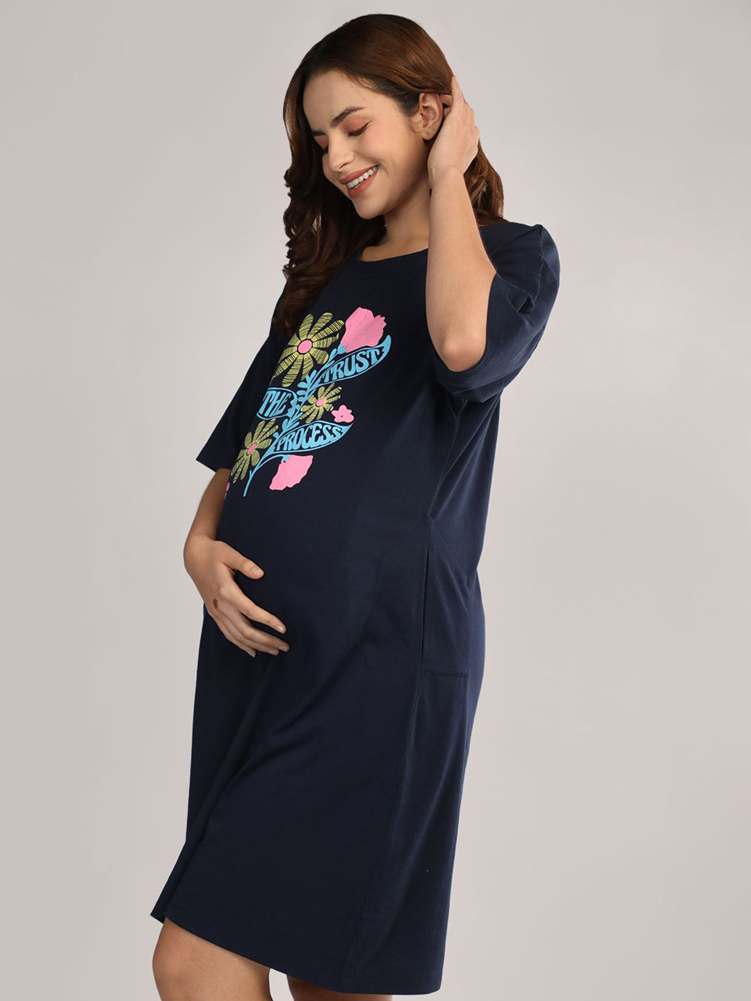 Duchess Graphic Printed Loose Fit Maternity Mom T-Shirt Nightdress