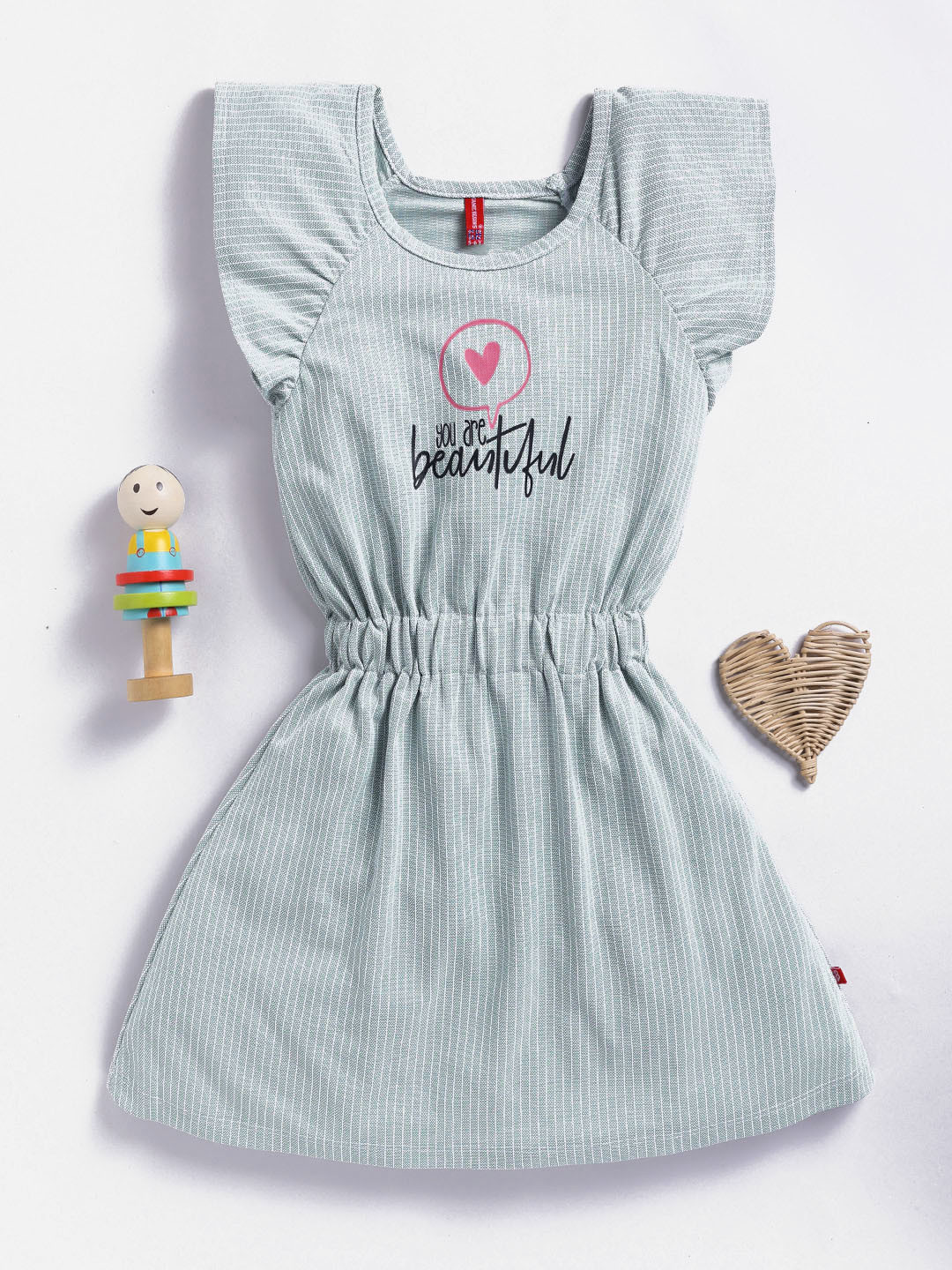 Here&Now X Game Begins Girls Striped Flutter Sleeve Fit & Flare Dress