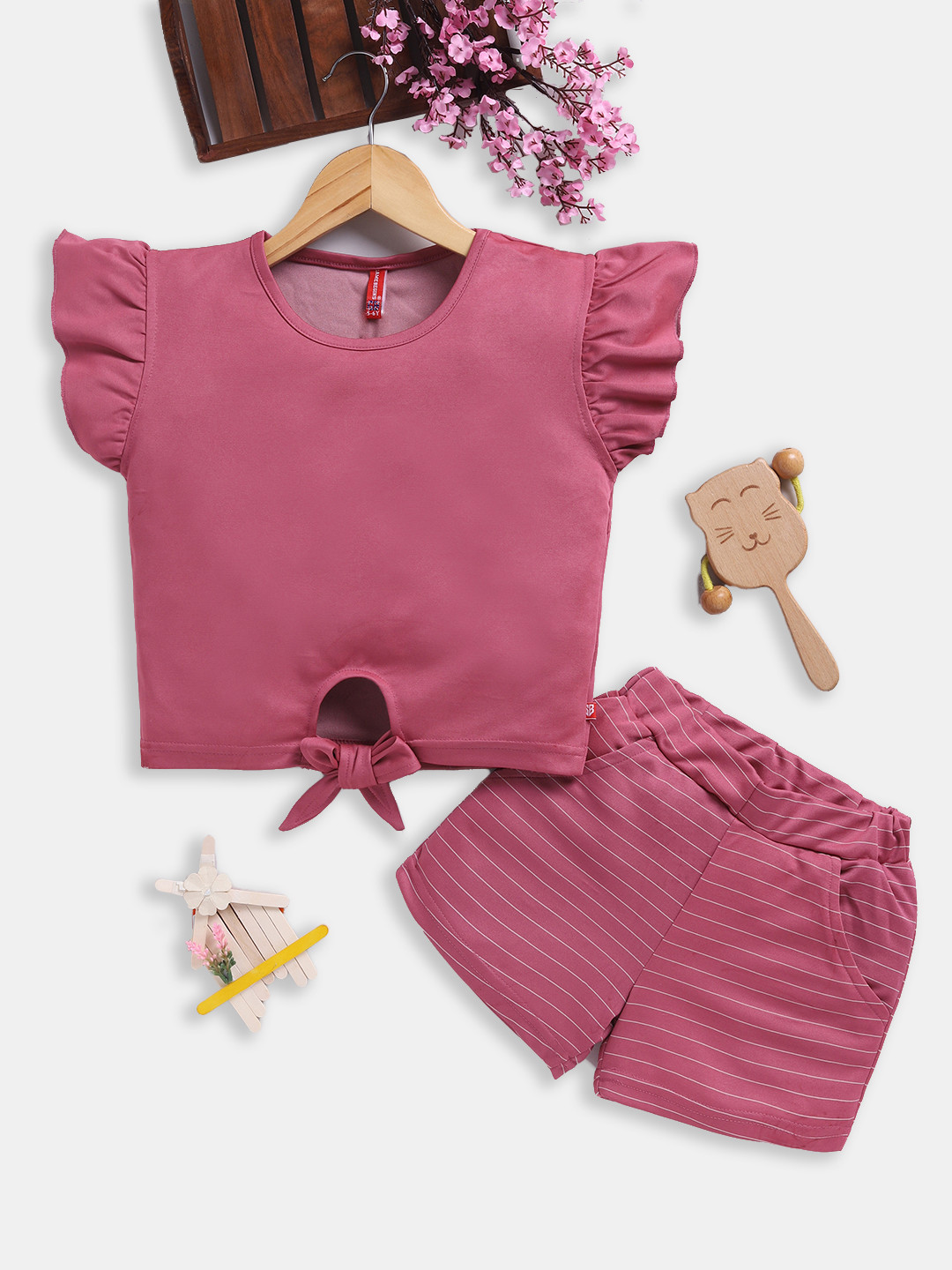 Here&Now X Game Begins Girls Flutter Sleeves Top with Shorts
