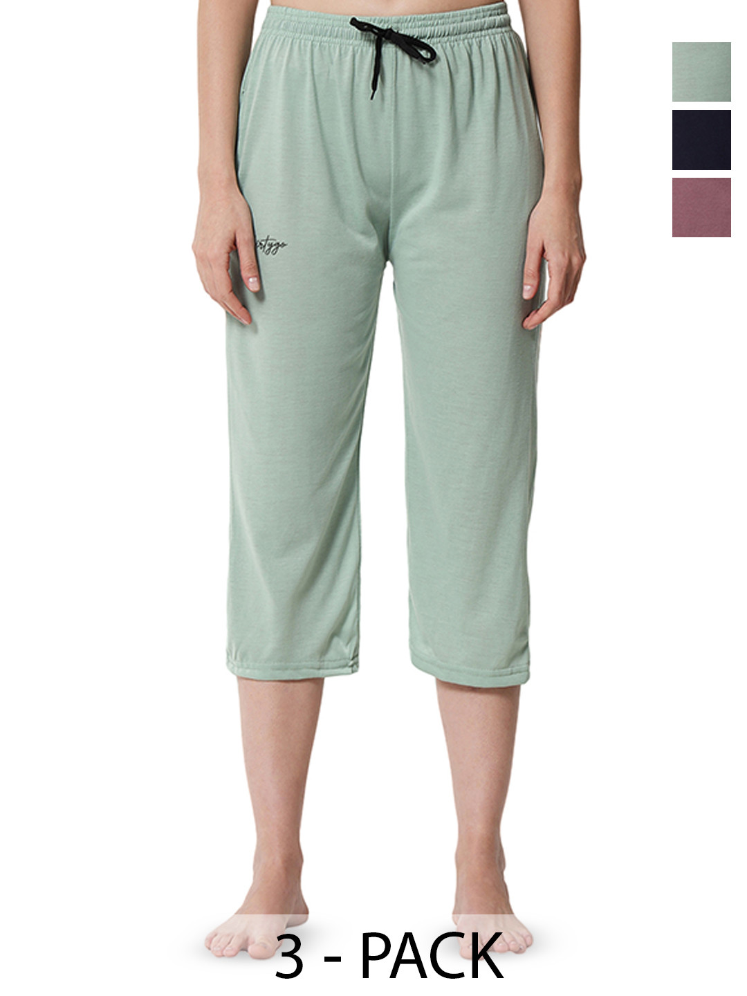 FFLIRTYGO Pack Of 3 Cotton Mid-Rise Capri Lounge Pants