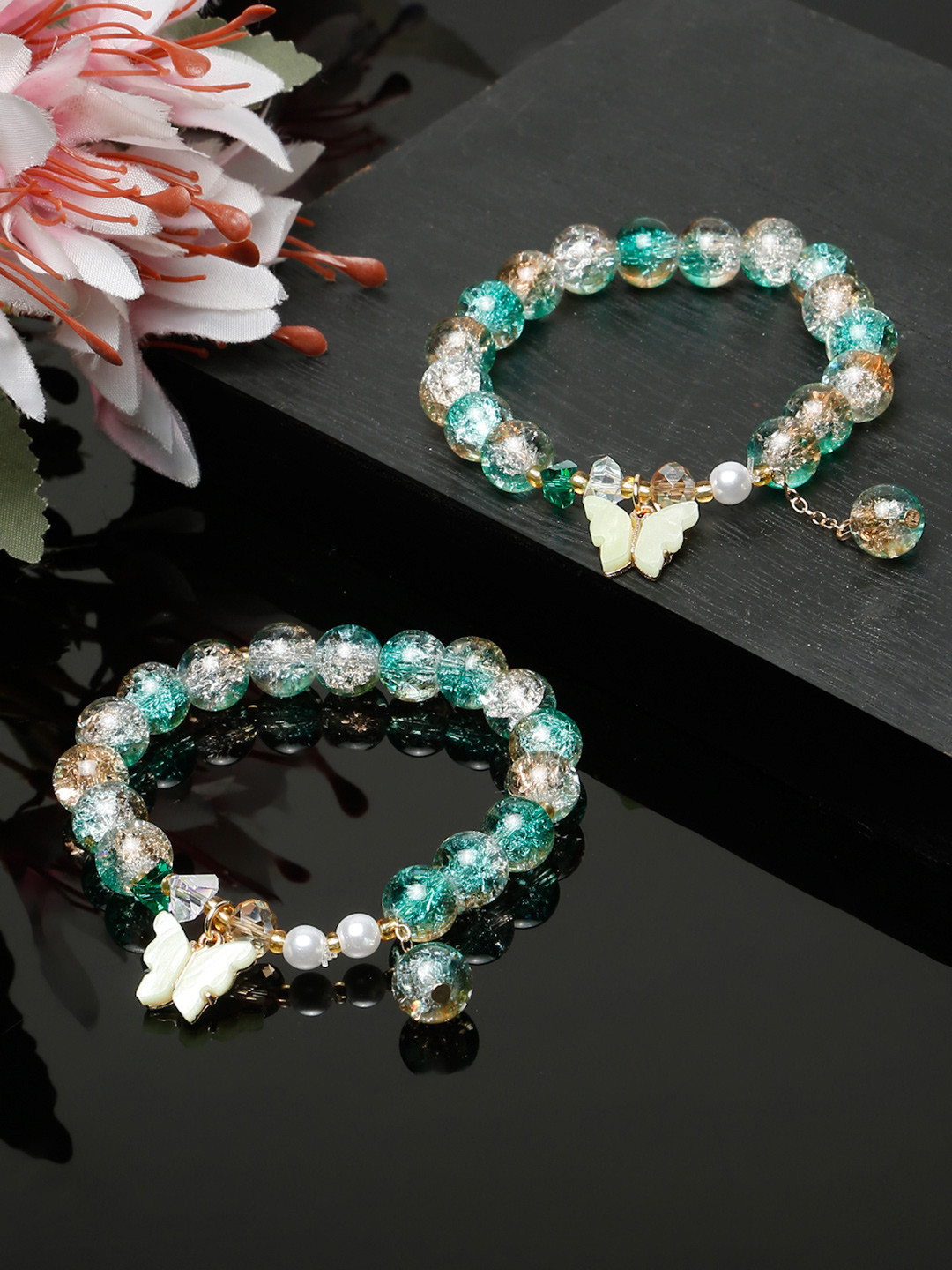 Stoln Women Set Of 2 Crystals Elasticated Bracelet