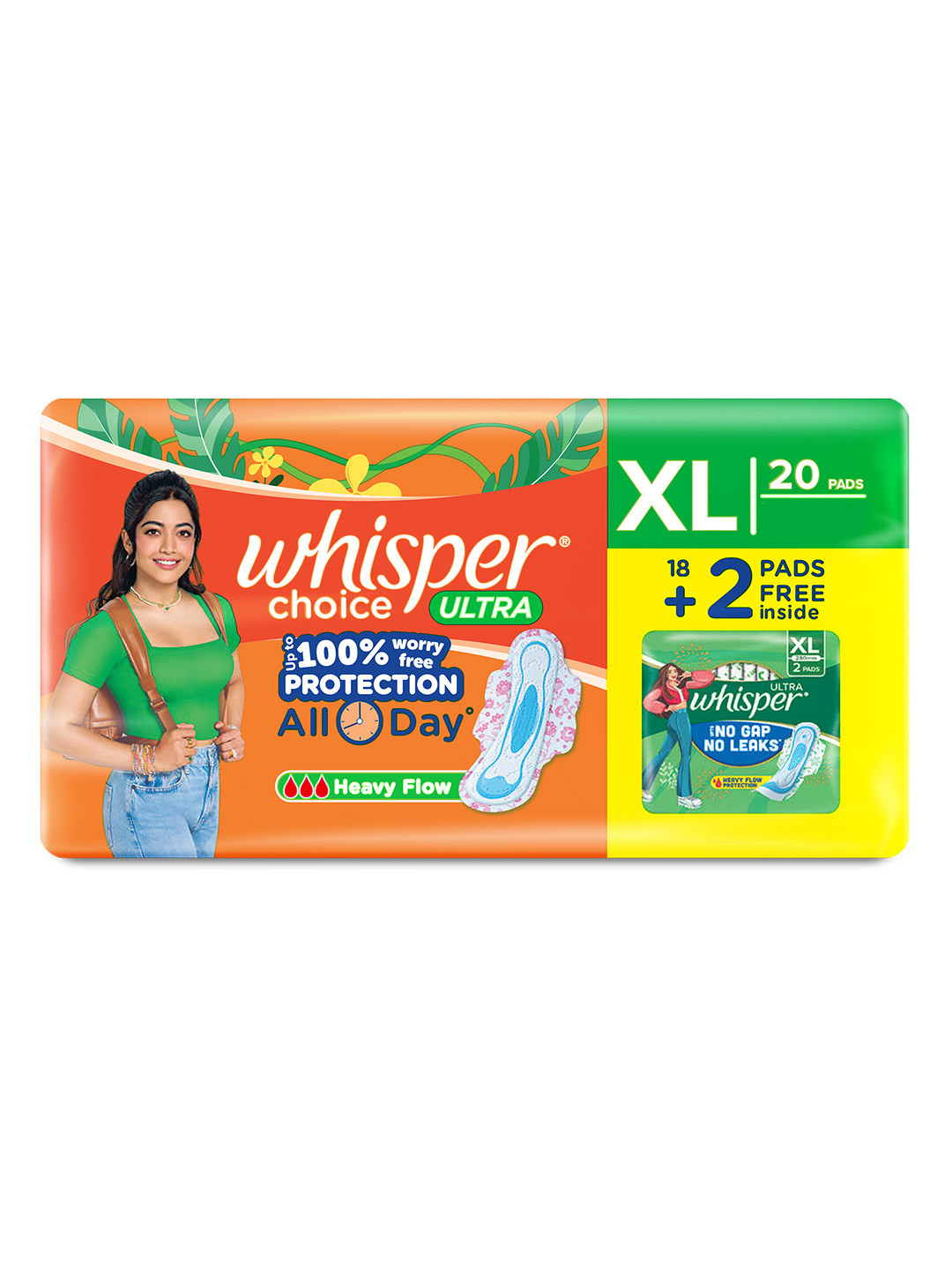 Whisper Choice Ultra Sanitary Pads for Heavy Flow - 20 XL Pads