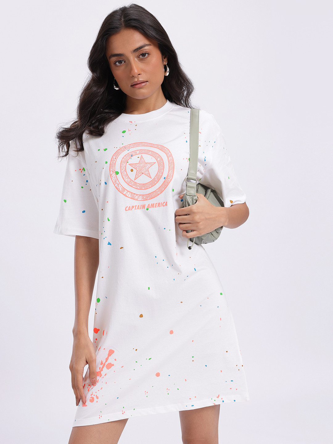 glitchez Paint Splatter Captain America Print T-shirt Dress