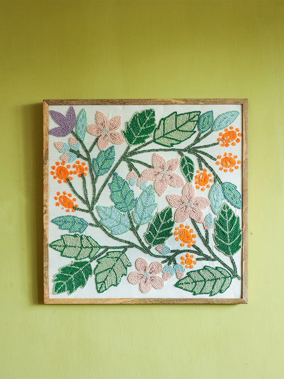 The Wishing Chair Valley of Flowers Hand Embroidered Beads Fabric Floral Wall Decor-19.7In