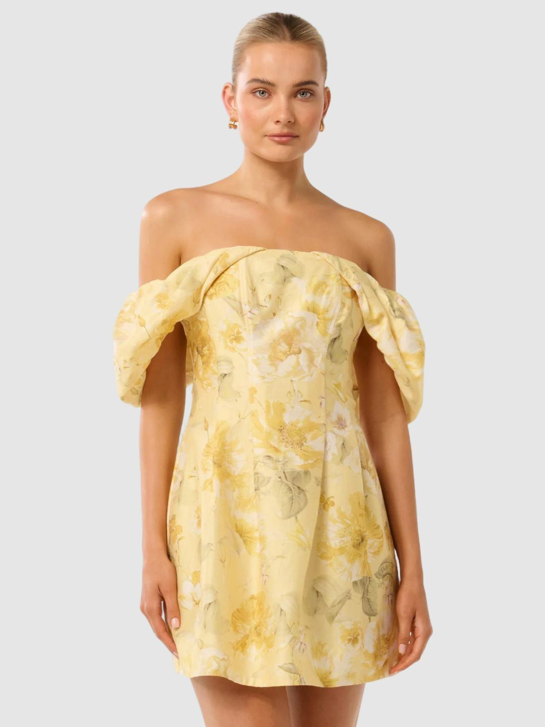 Forever New Floral Print Off-Shoulder A-Line Mini Dress