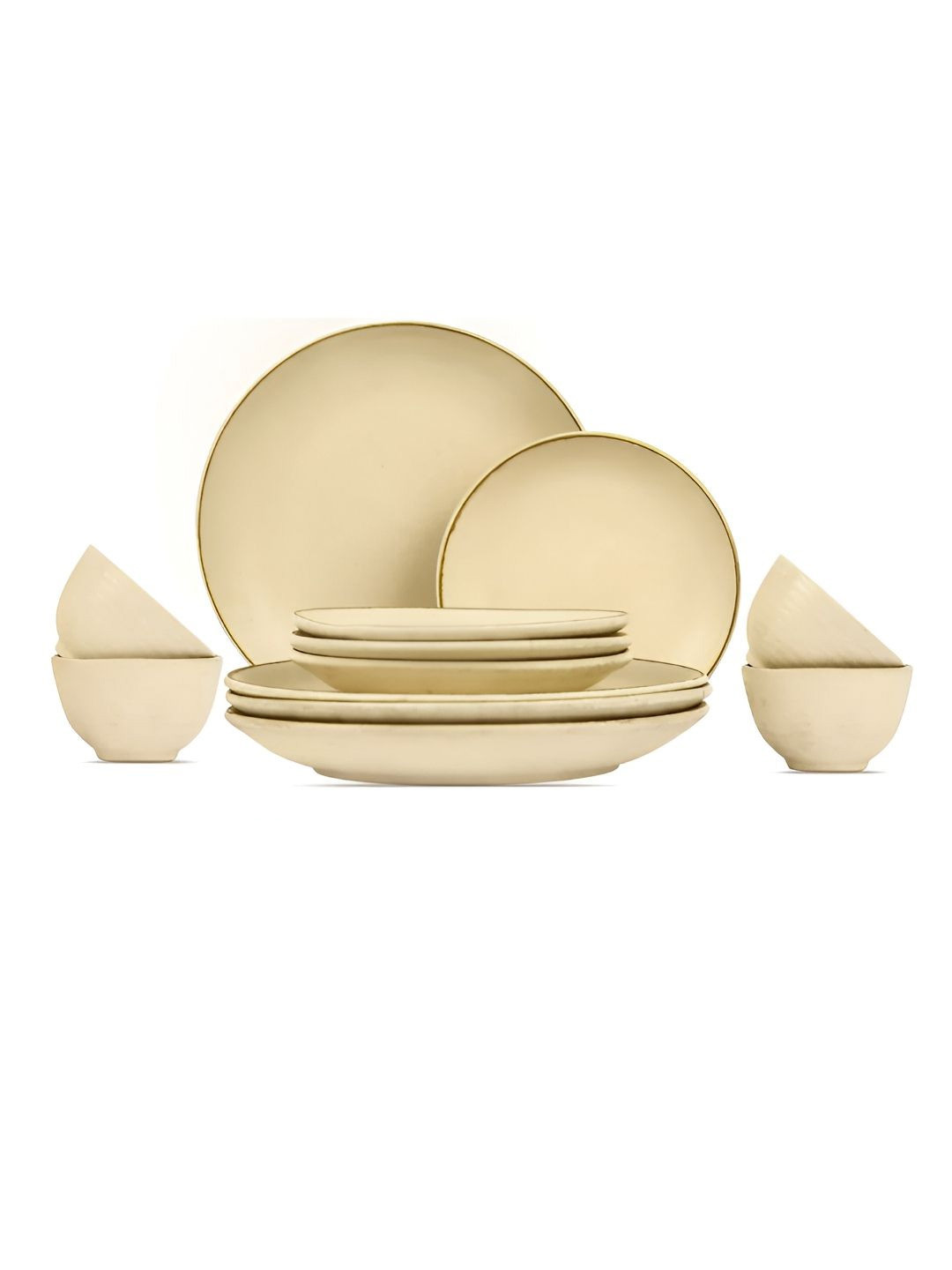 AMALAFIEE CERAMICS Zunair 24K Gold White Solid Ceramic Dishwasher and Microwave Safe 12 Piece Dinner Set