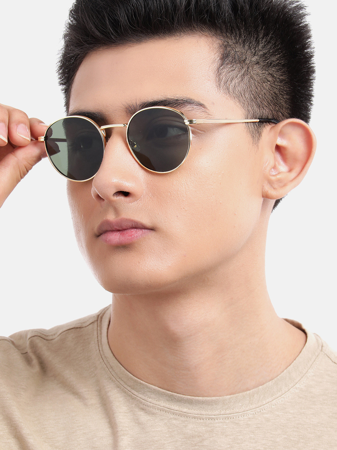 Carlton London Gold Toned with Green UV Protected Lens Round Sunglass