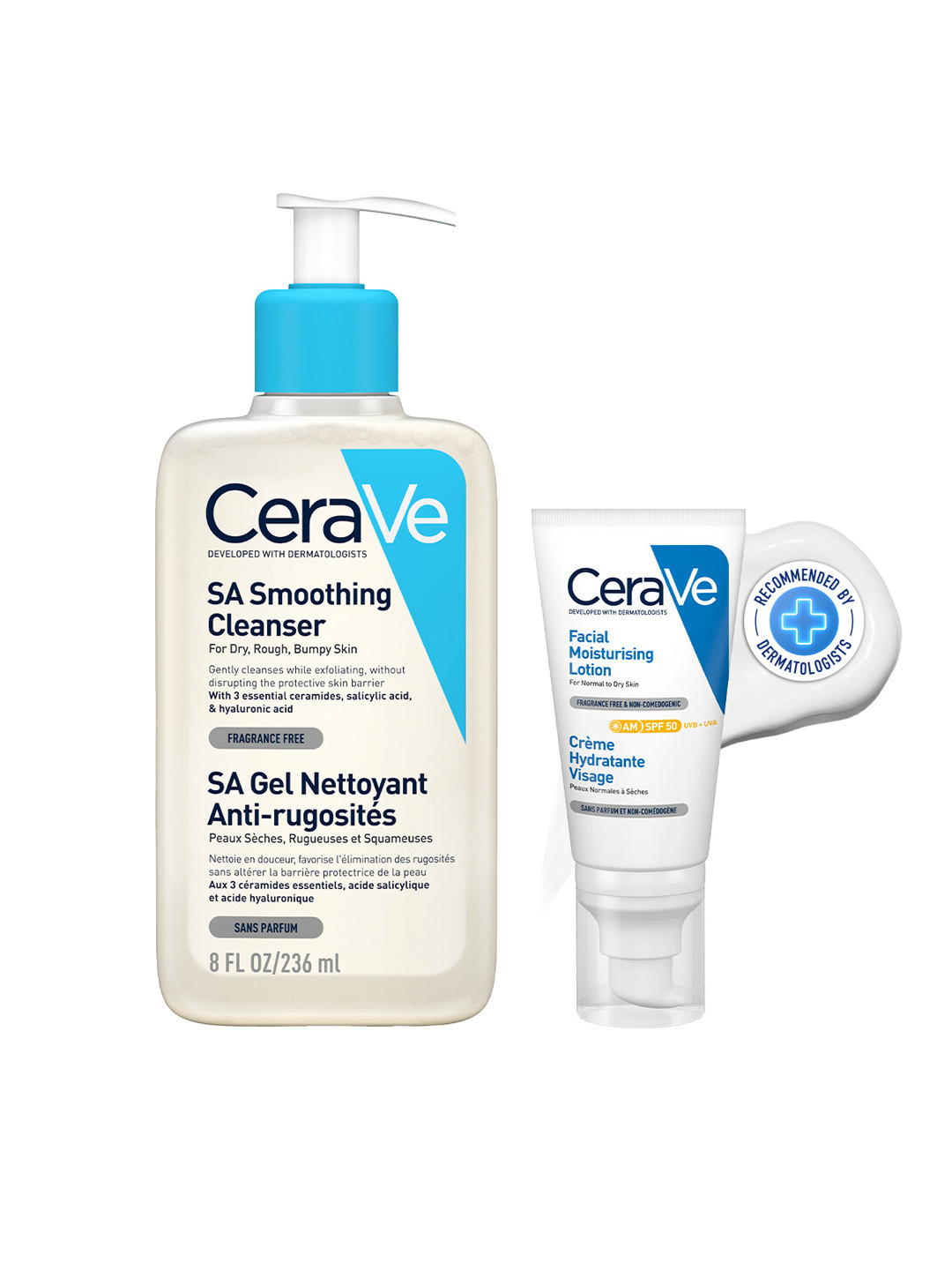 CeraVe Salicylic Acid Face Wash & AM SPF50 Lotion for Exfoliation & Sun Protection