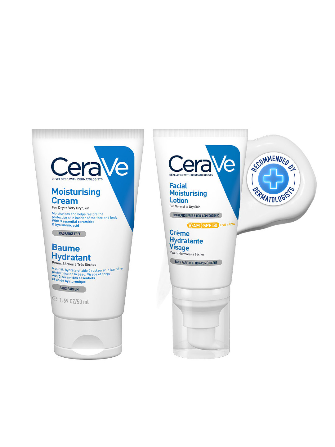 CeraVe Sun Protection Combo - AM lotion SPF 50 Sunscreen & Moisturizing Cream for Dry Skin
