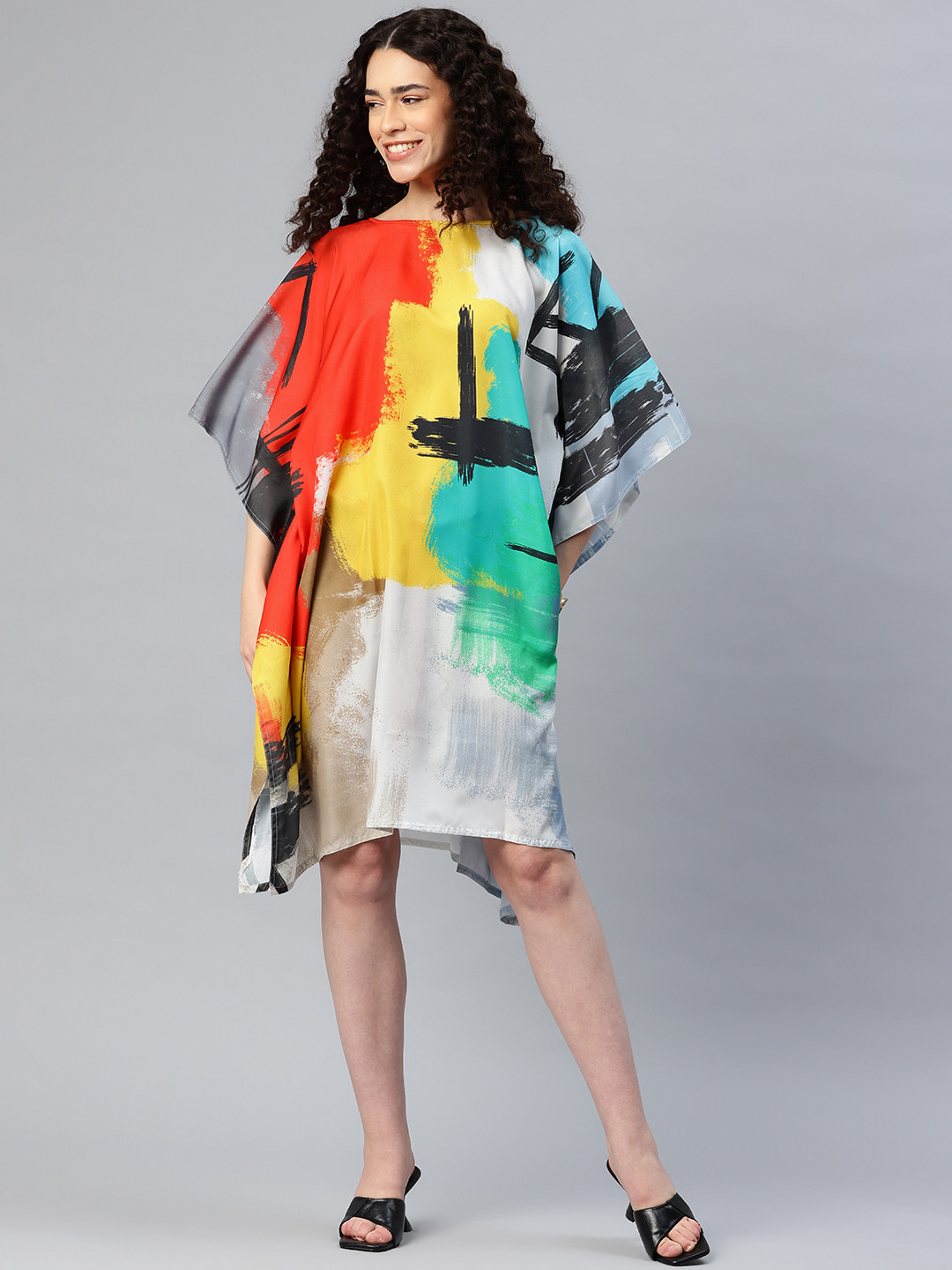 SWI Stylish Print Kimono Sleeve Kaftan Dress
