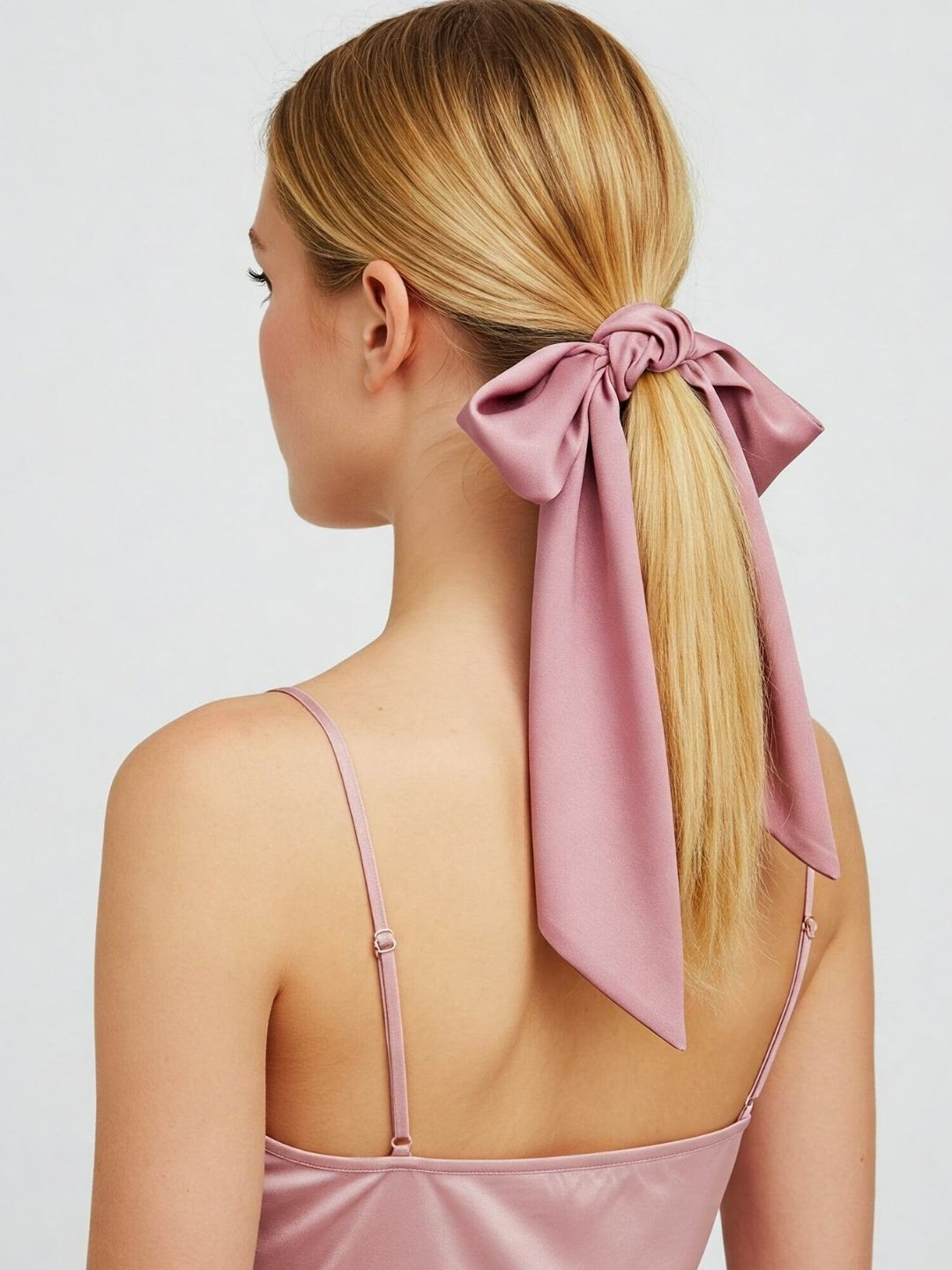 Mueras Satin Scrunchie with Bow Knot Hair Ribbon